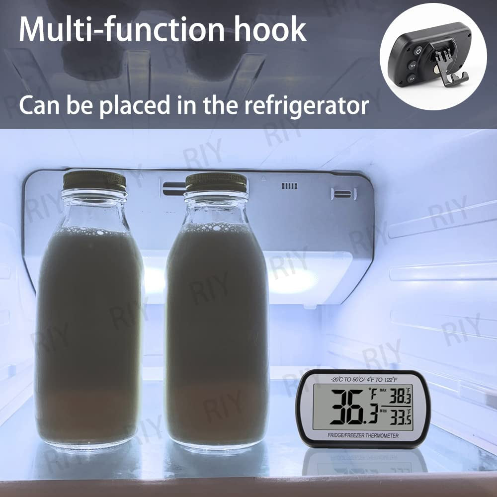 2 Pack Refrigerator Fridge Thermometer Digital Freezer Room Thermometer Waterproof Large LCD Display Max/Min Record Function-Black
