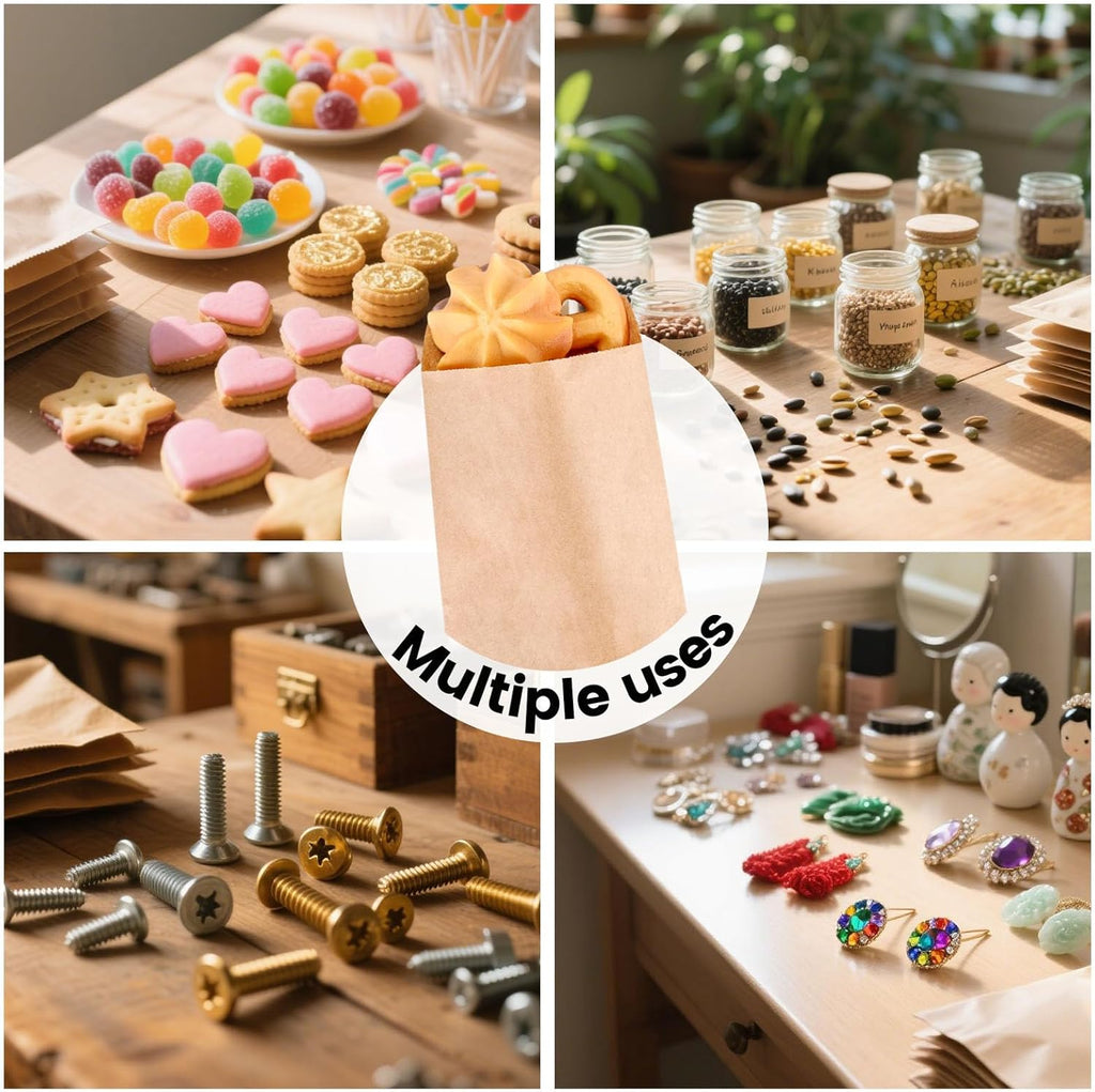 120 Pack Small Brown Kraft Paper Bags, 3 X 5 Inches Greaseproof Treat Bags Flat Envelopes for Snacks Cookies