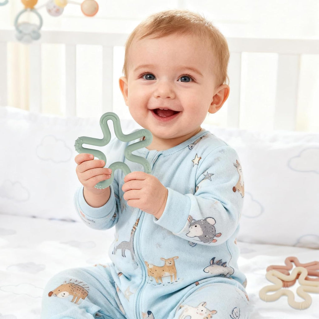 3 Pack Coral Flower Ring Teether Baby Teething Toys Silicone Teether Ring Toys for Babies 0-6 0-12 0-24 0-36 Months Easy to Grasp Clean Infant Teething Relief Soothing Sore Gums