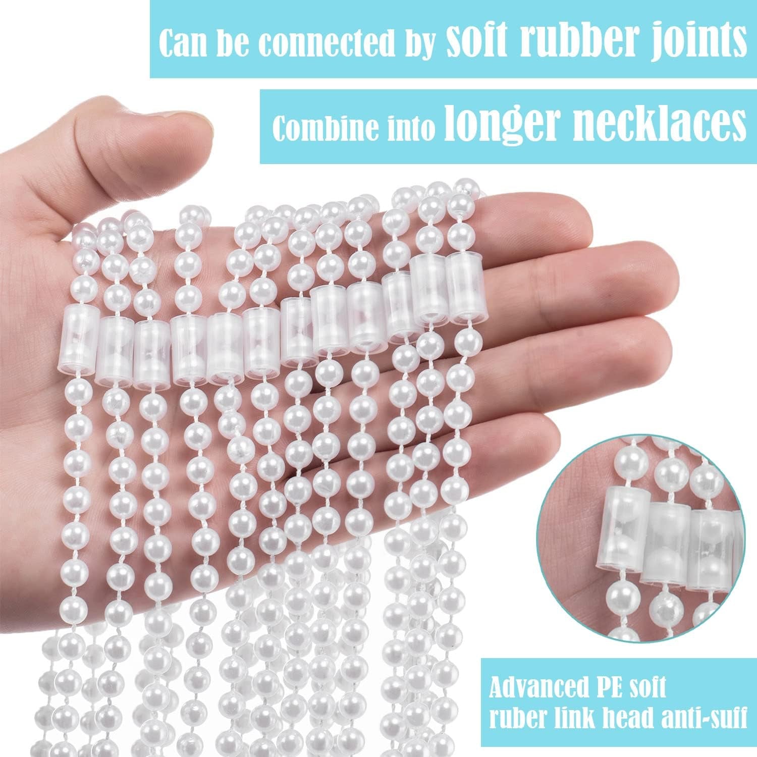 24 Faux Pearl Necklaces 6Mm White Beaded, 33 Inch Bulk Long Pearls Strand Costume Jewelry Flapper Bead Accessories Tea Party Favor Wedding Decoration