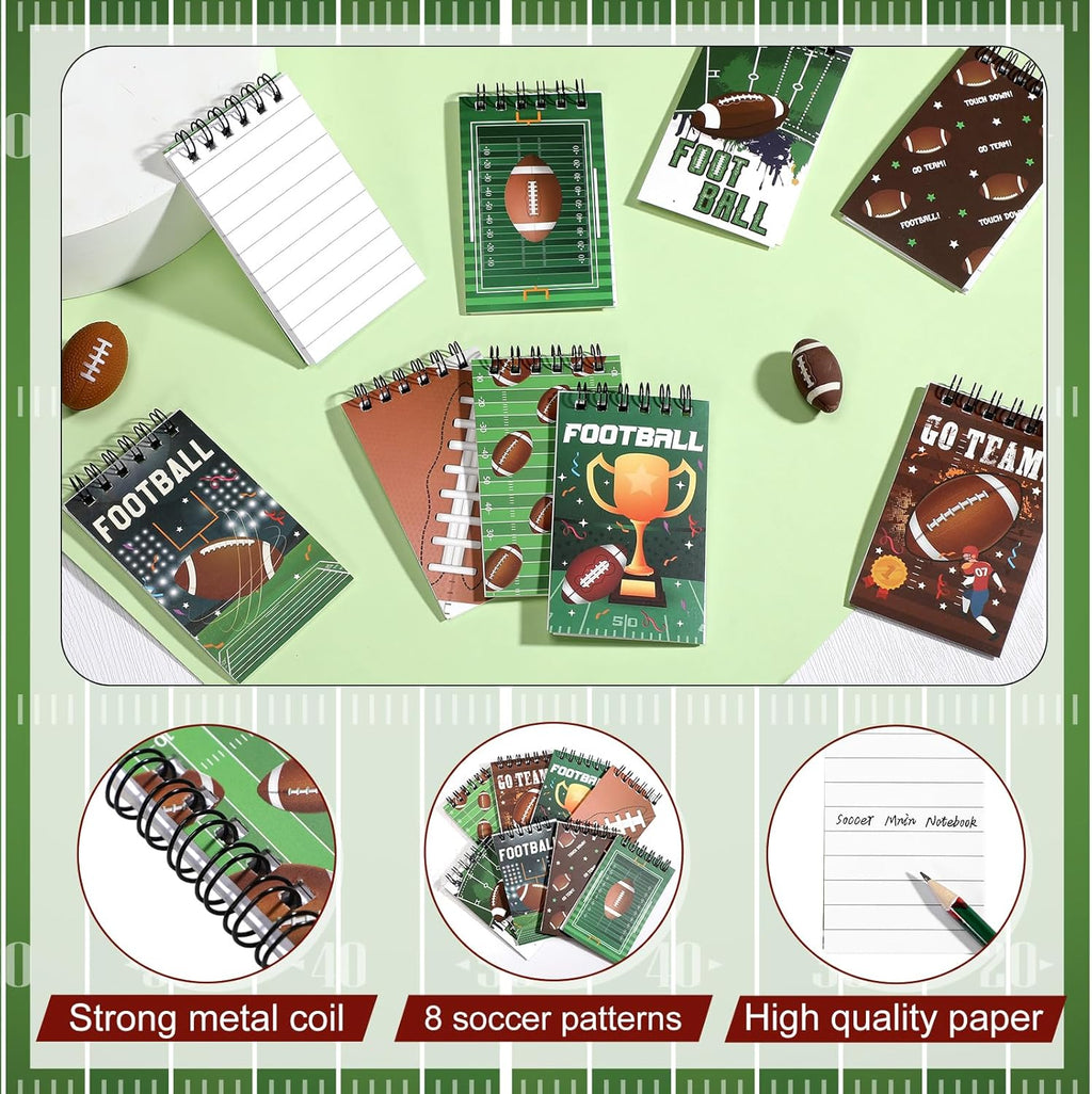 24 Pcs Football Mini Notepads Sports Party Favors Spiral Mini Journal Notebooks Goodie Bag Stuffers for Teacher Reward Birthday Party Gifts Supplies