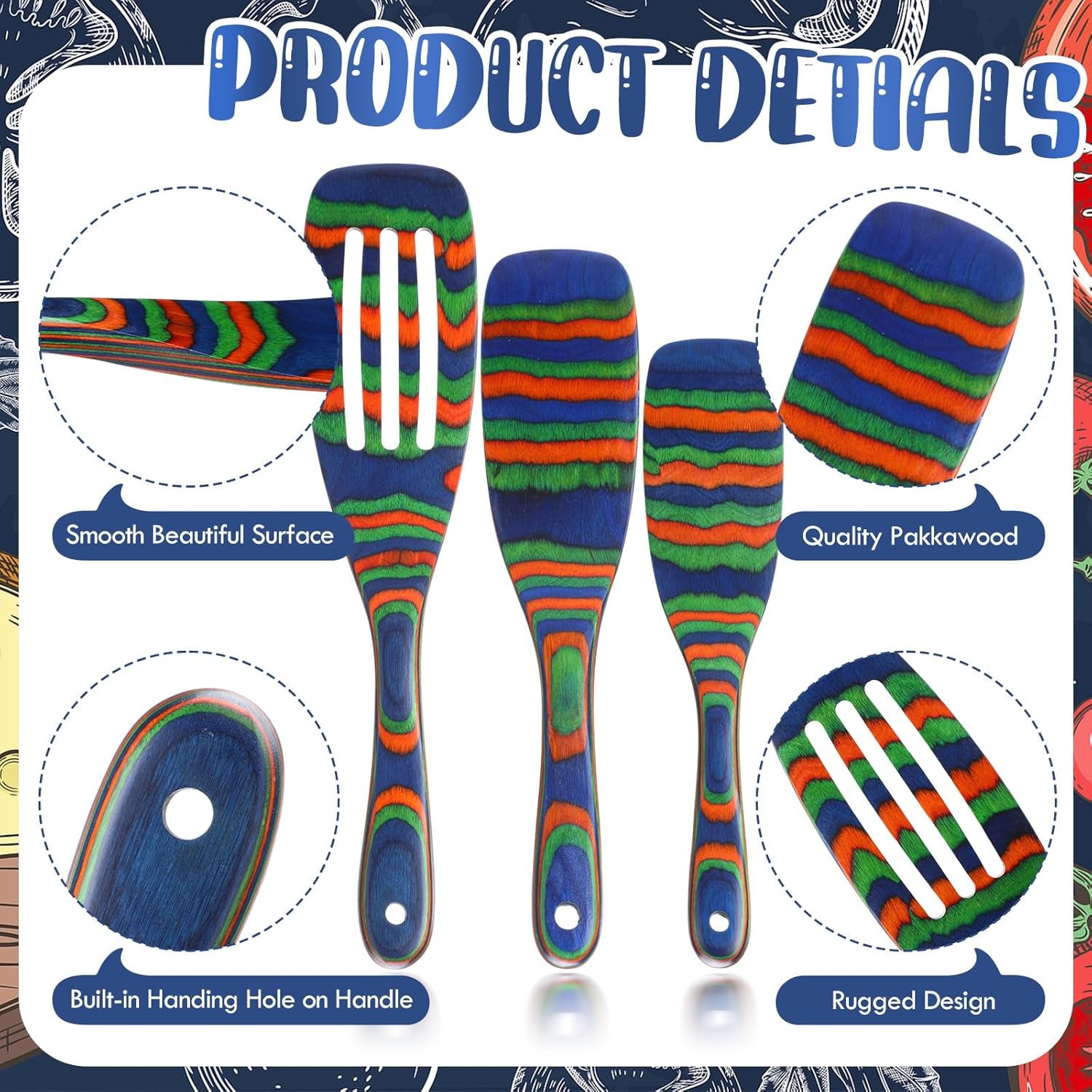 3 Pcs Wooden Spoons for Cooking Pakkawood Kitchen Utensils Set Wooden Cooking Spurtles Wood Serving Spatula Spoon Safe for Christmas Non Stick Cookware Housewarming Kitchen Souvenir Gift