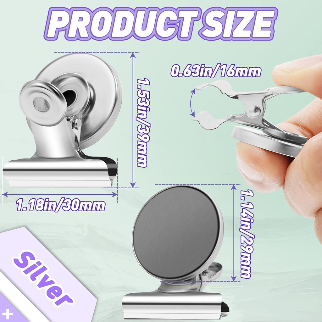 24 Pack Strong Magnetic Clips, Fridge Magnets Refrigerator Magnet, Whiteboard Magnets Heavy Duty Magnet Clips for Home, Office, Classroom, Locker, Cruise (Silver)