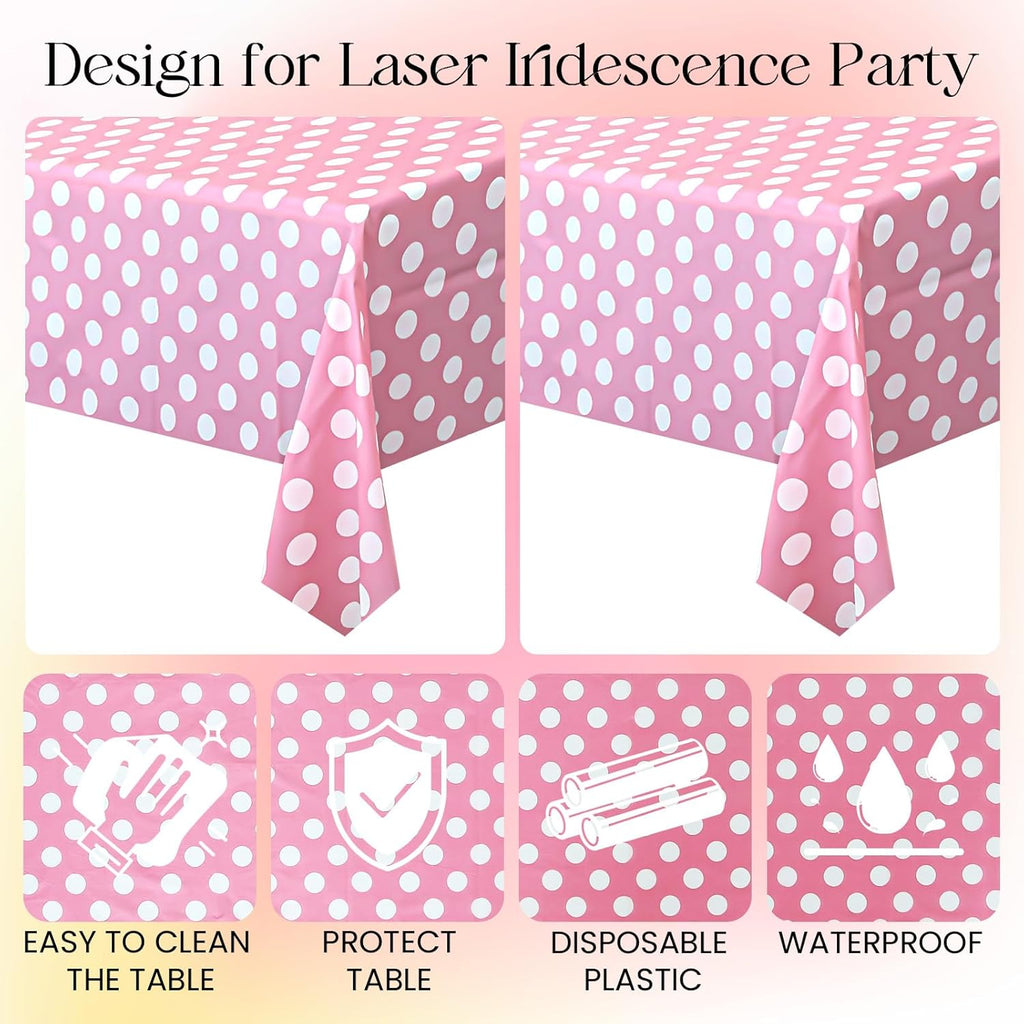 1 Piece Pink Polka Dot Rectangle Tablecloth - 54X72“ Decorative & Stain Resistant Table Cloth with Polka Dot Pattern, Table Cover for Dining Table, Buffet, Wedding, Camping, Party & Wedding