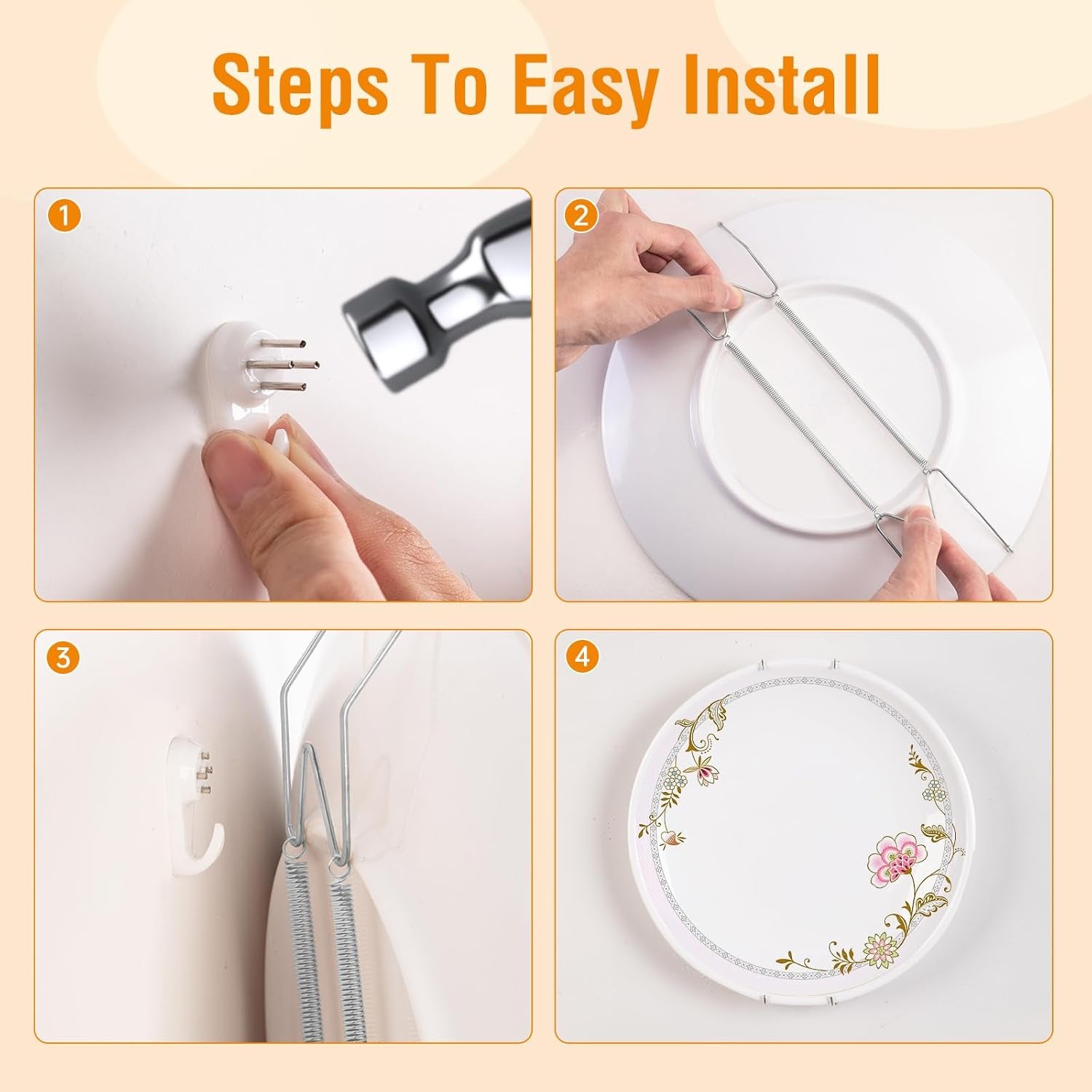 14 Pcs Plate Hangers for Wall - 8/10/12/14/16 Inch Invisible Plates Hanger, Stainless Steel Plate Holders with 14 Pieces Wall Hooks for 7.5 to 19.5 Inch Decorative Plates and Arts (Silver)