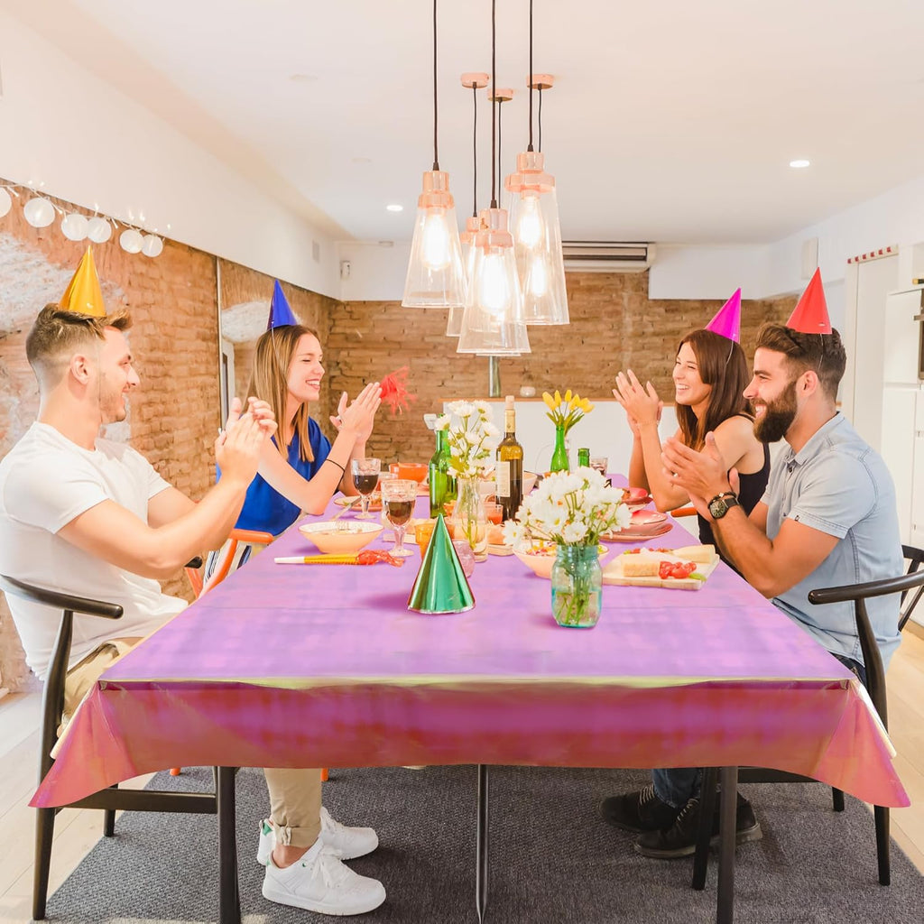 1 Piece Pink Iridescent Party Decorations 40" X 108" Holographic Tablecloth Valentine'S Day Decor Shiny Plastic Table Cloth for Parties Baby Shower Bachelorette Princess Birthday Party Supplies