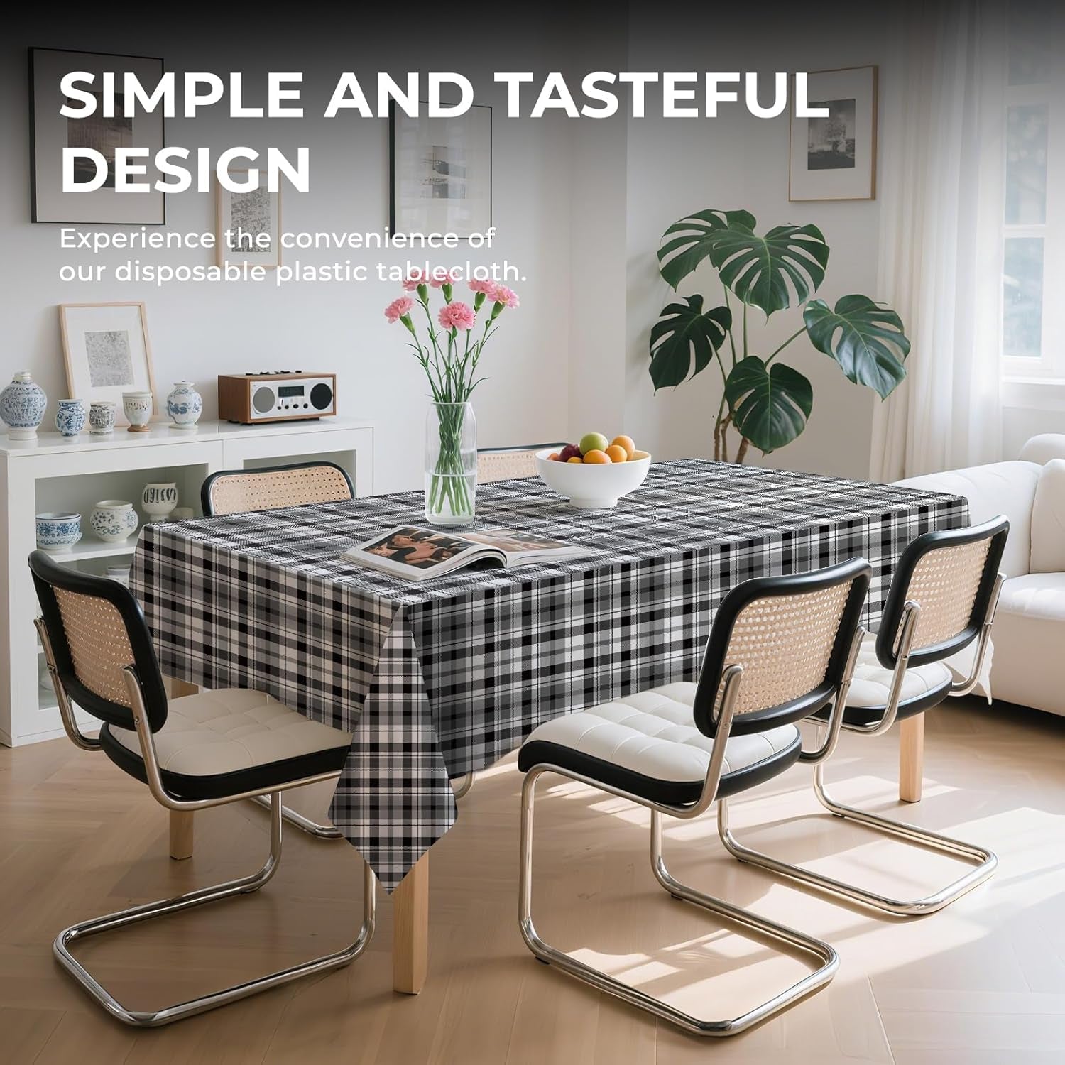 10 Pack Premium Disposable Plastic Tablecloth 54" X 108" Rectangle Table Cover for Birthdays Weddings Christmas Anniversary Buffet Table (Checkered- Black)