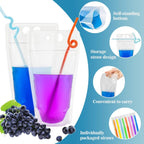 100 Drink Pouches with Straws Individually-Wrapped - 17Oz Juice Drink Pouches Adult Clear Plastic Halloween Blood Bag Reusable Liquid Smoothie Party Hot Weather Cooling