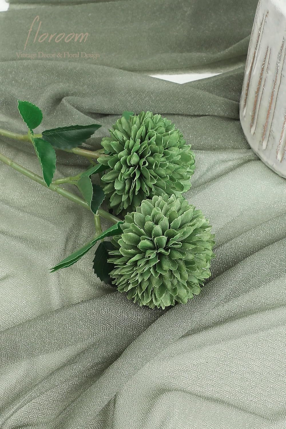 12Pcs Emerald Green Faux Silk Mums Artificial Flowers Bulk Fake Chrysanthemums with Stems for DIY Wedding Table Centerpieces Floral Arrangements Vase Fillers Home Decorations
