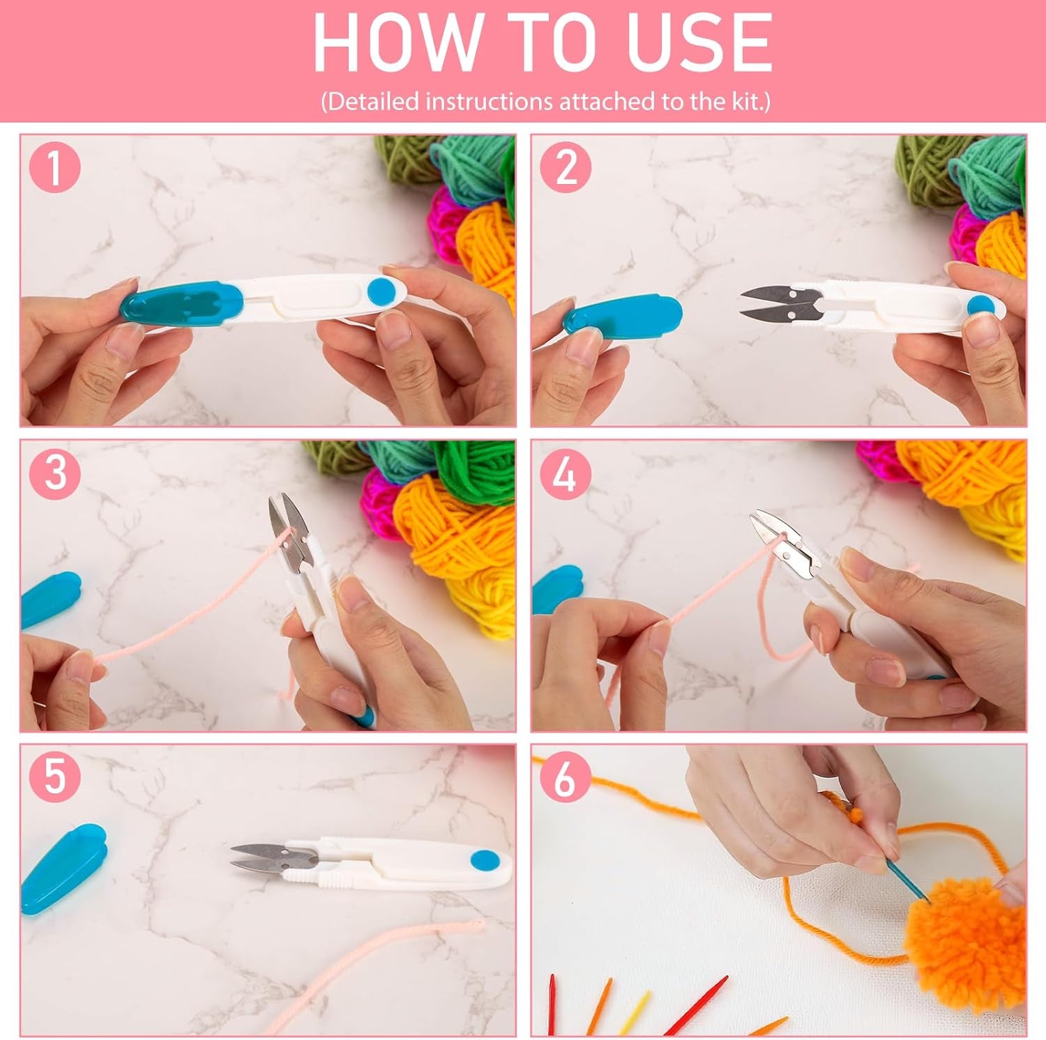 20PCS Pom Pom Maker Craft Kit, for Winter Hat & Scarf, with 12 Colorful Yarns, 4 Size Knitting Makers, DIY Christmas Gifts for Kids & Adults Beginners