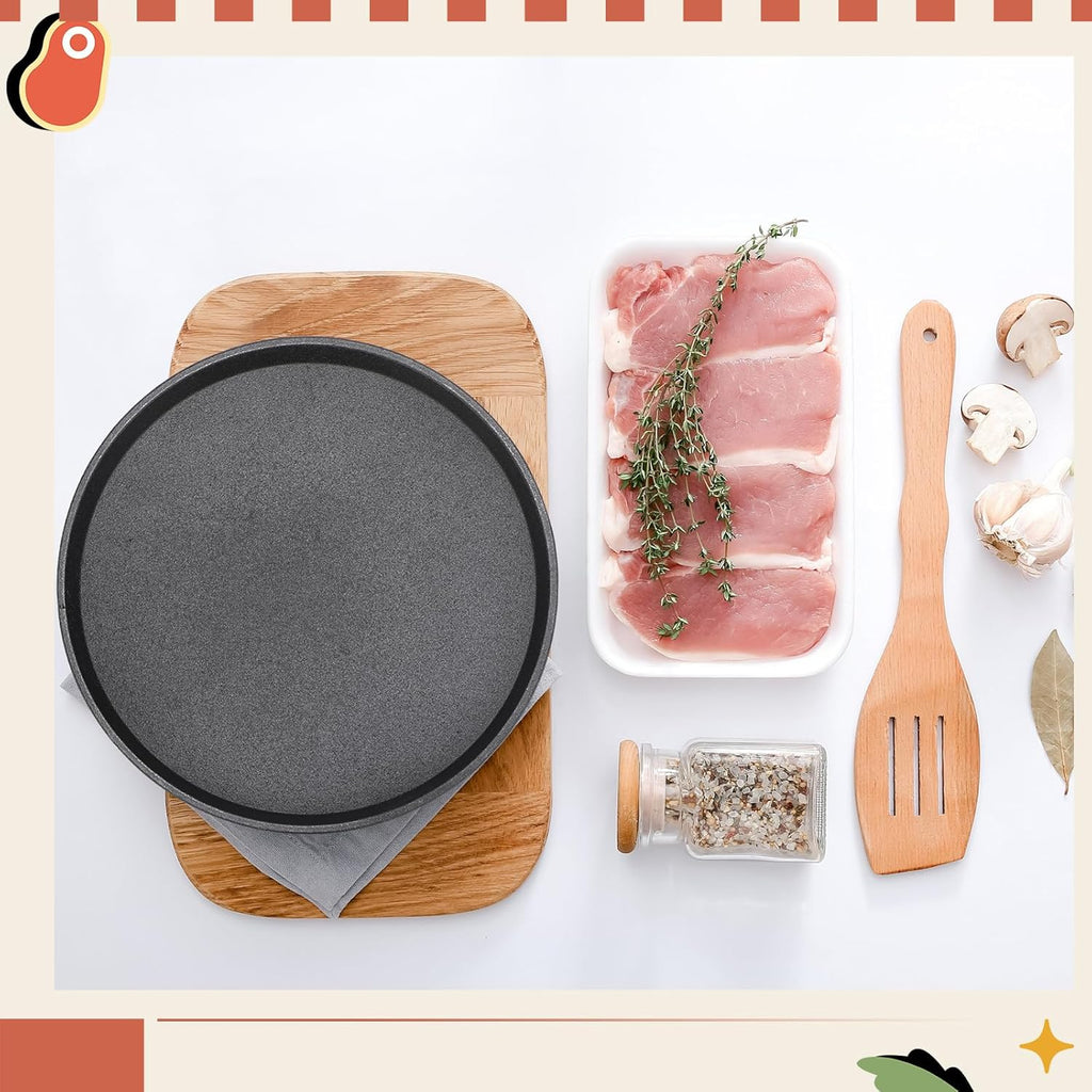 2 Pcs Small Cast Iron Griddle Pan 7.5'' round Cast Iron Pizza Pan Camping Skillets Mini Carbon Steel Griddle for BBQ Cooking, Baking, Grilling, Frying, in the Oven, on the Stove or Grill, Black