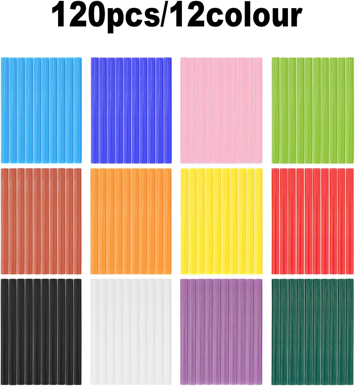 120PCS Colored Mini Hot Glue Sticks - 0.28X3.9" Hot Melt Glue Sticks, Multipurpose for Art & Craft Project, Home Decoration, General Repair, Bonding, Sealing, 12 Colors