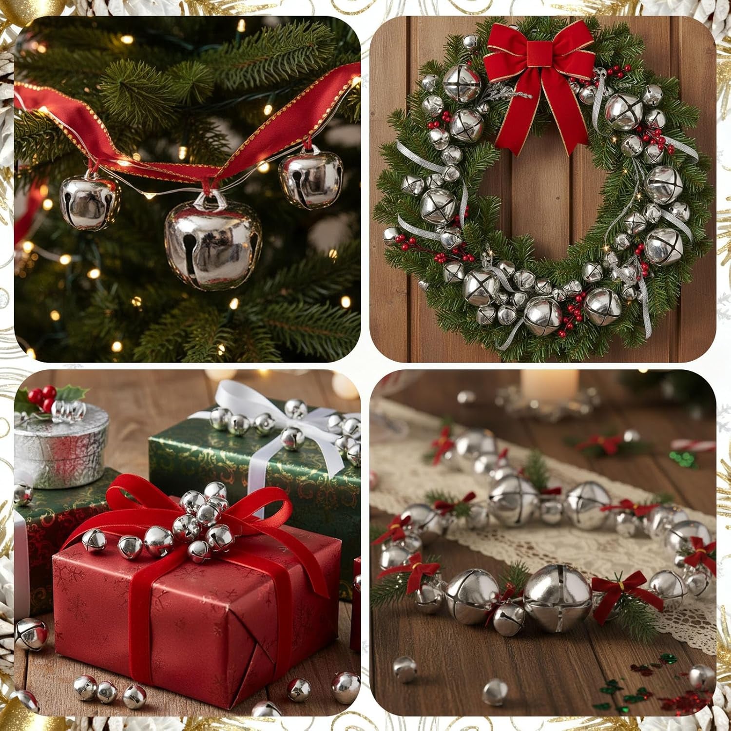 250PCS Jingle Bells Bulk, Assorted Sizes Craft Bells for Crafts DIY Projects Home Decor, Silver