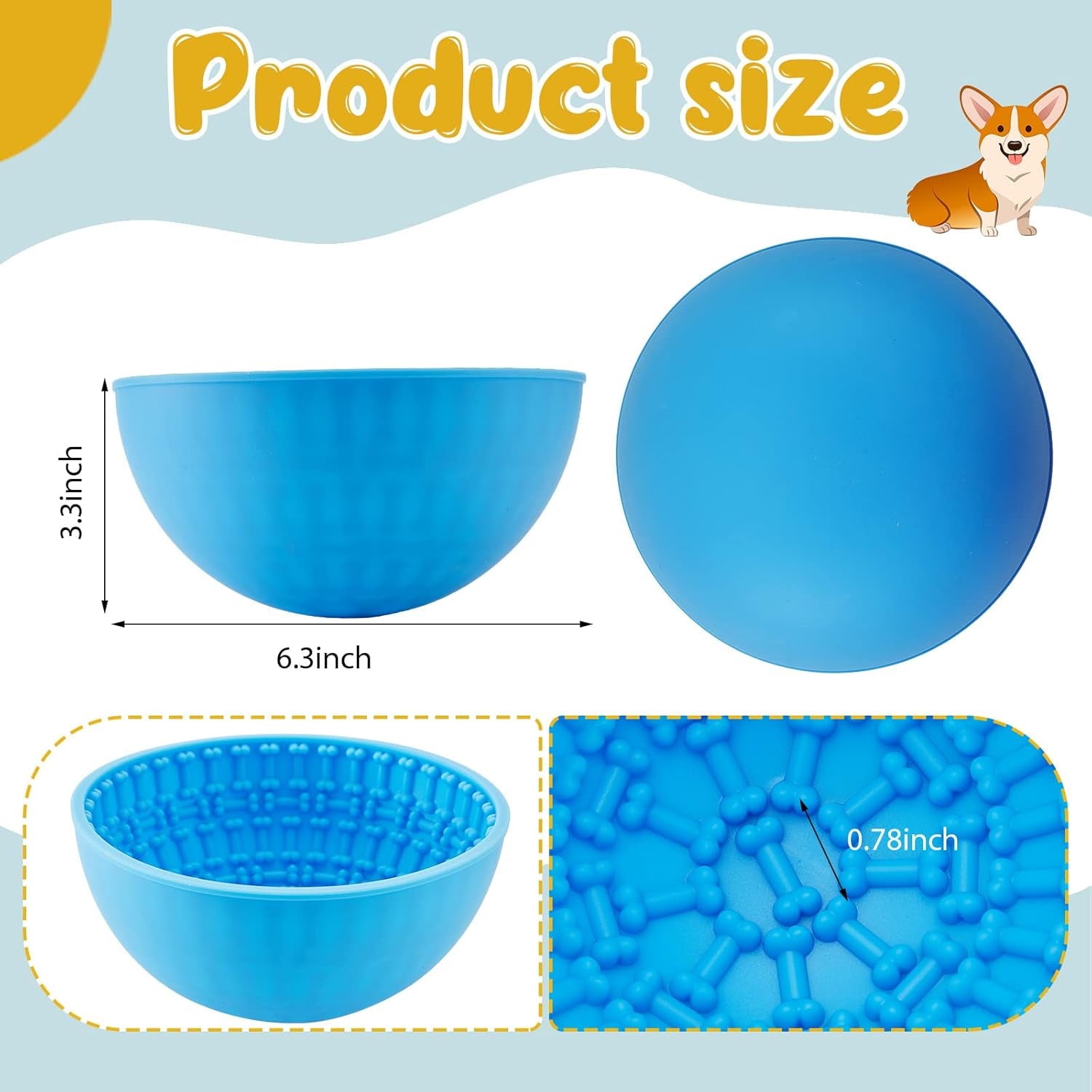 2 Pcs Dog Enrichment Lick Bowls Silicone Freeze Bowls Interactive Cat Licking Mats Slow Feeders for Pet Oral Health Boredom Anxiety Relief, Wobble or Stay Put(Blue, Orange,Bone)