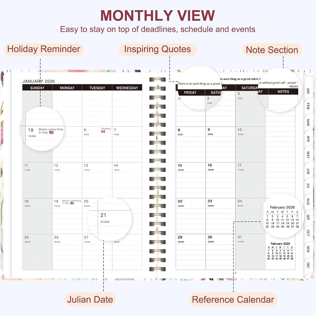 2026 Planner, Weekly and Monthly Calendar Planner Organizer, January-December, Academic Planning Agenda Book, Office School Home Suppiles for Women & Men, 6.3" × 8.5"