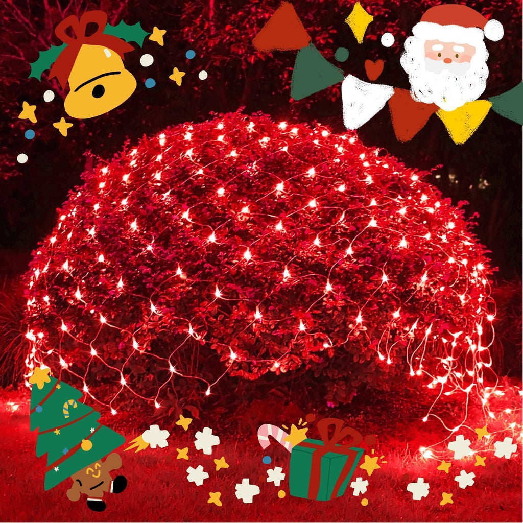 200 LED Red Christmas Net Lights, 9.8Ft X 6.6Ft Connectable Christmas Bush Lights with Remote, 8 Modes Plug in Net Light Outdoor Mesh Light Waterproof for Tree, Yard, Fence Decoration