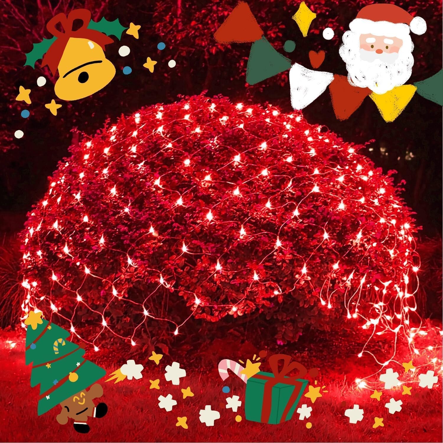 200 LED Red Christmas Net Lights, 9.8Ft X 6.6Ft Connectable Christmas Bush Lights with Remote, 8 Modes Plug in Net Light Outdoor Mesh Light Waterproof for Tree, Yard, Fence Decoration