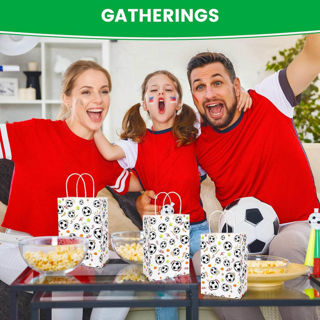 16 Pack Soccer Goodie Bags, 5.5"X2.8"X8" Party Favor Bags with Handles for Kids Birthdays, Sports Theme Decorations, Gift Giving Bulk Supplies