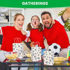 16 Pack Soccer Goodie Bags, 5.5"X2.8"X8" Party Favor Bags with Handles for Kids Birthdays, Sports Theme Decorations, Gift Giving Bulk Supplies