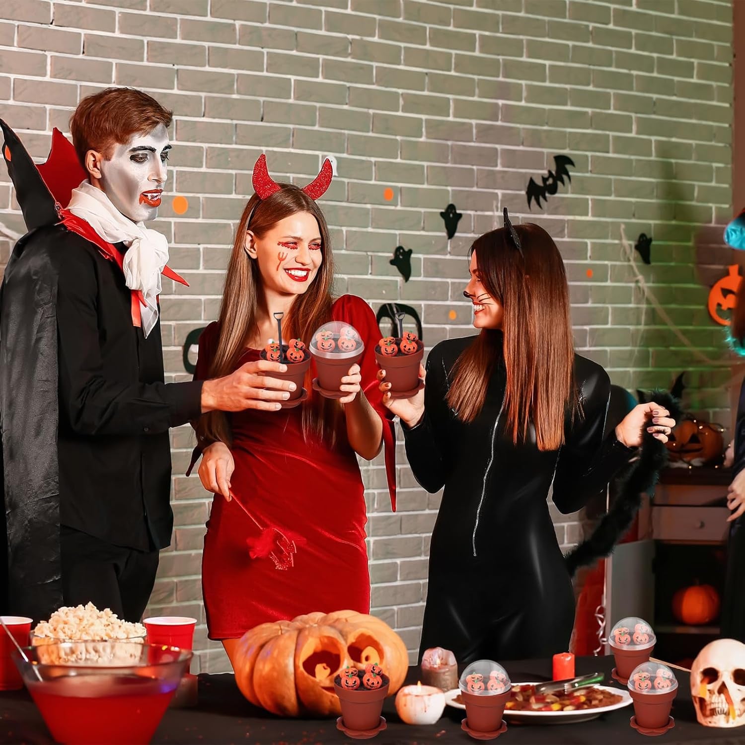 24 Pack Halloween Flowerpot Dessert Cup with Lids and Shovel Spoon Bottom Tray Halloween Cake Decoration Mold Small Flowerpot Cups Dessert Ice Cream Holder for Party DIY Supplies(Pumkin)