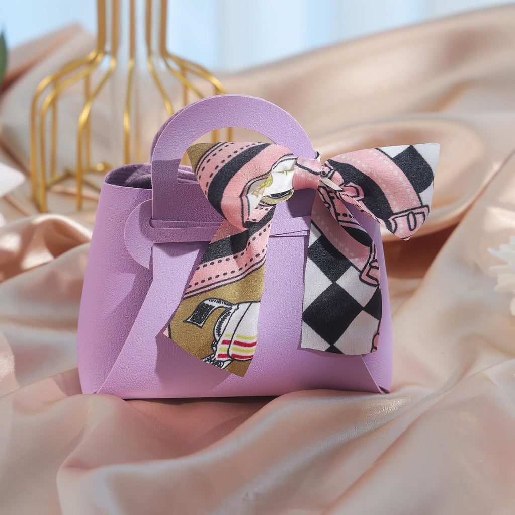 10PCS Mini Gift Boxes, Purple PU Leather Party Favor Bags with Handle for Wedding Bridal Shower Birthday Party Decoration, 4.7"X2"X5.1"