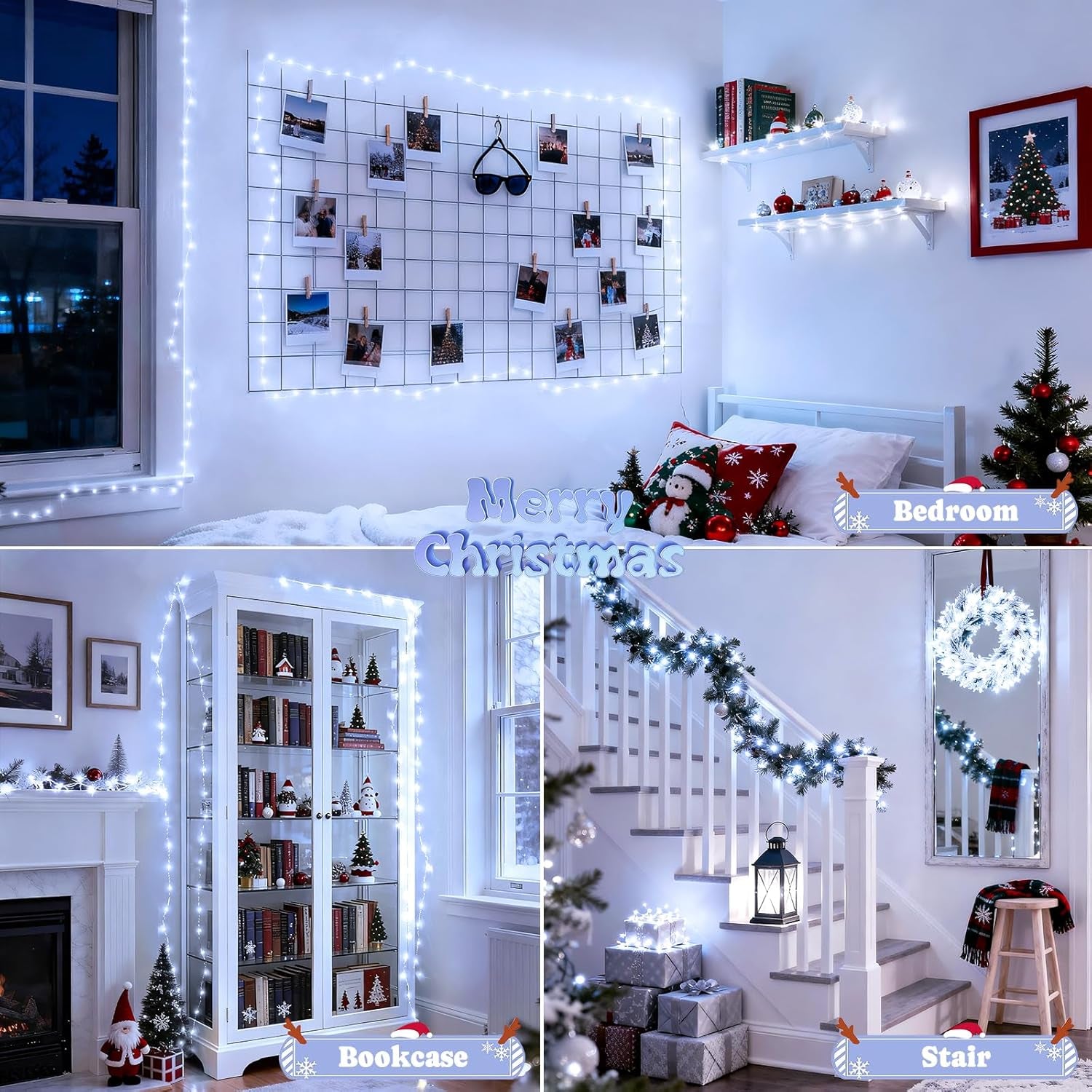 2 Pack White Fairy Lights Battery Operated, Total 200 LED 66Ft Twinkle Lights with Remote, 8 Mode White String Lights for Bedroom Ceiling Centerpiece Tree Indoor Outdoor Decor