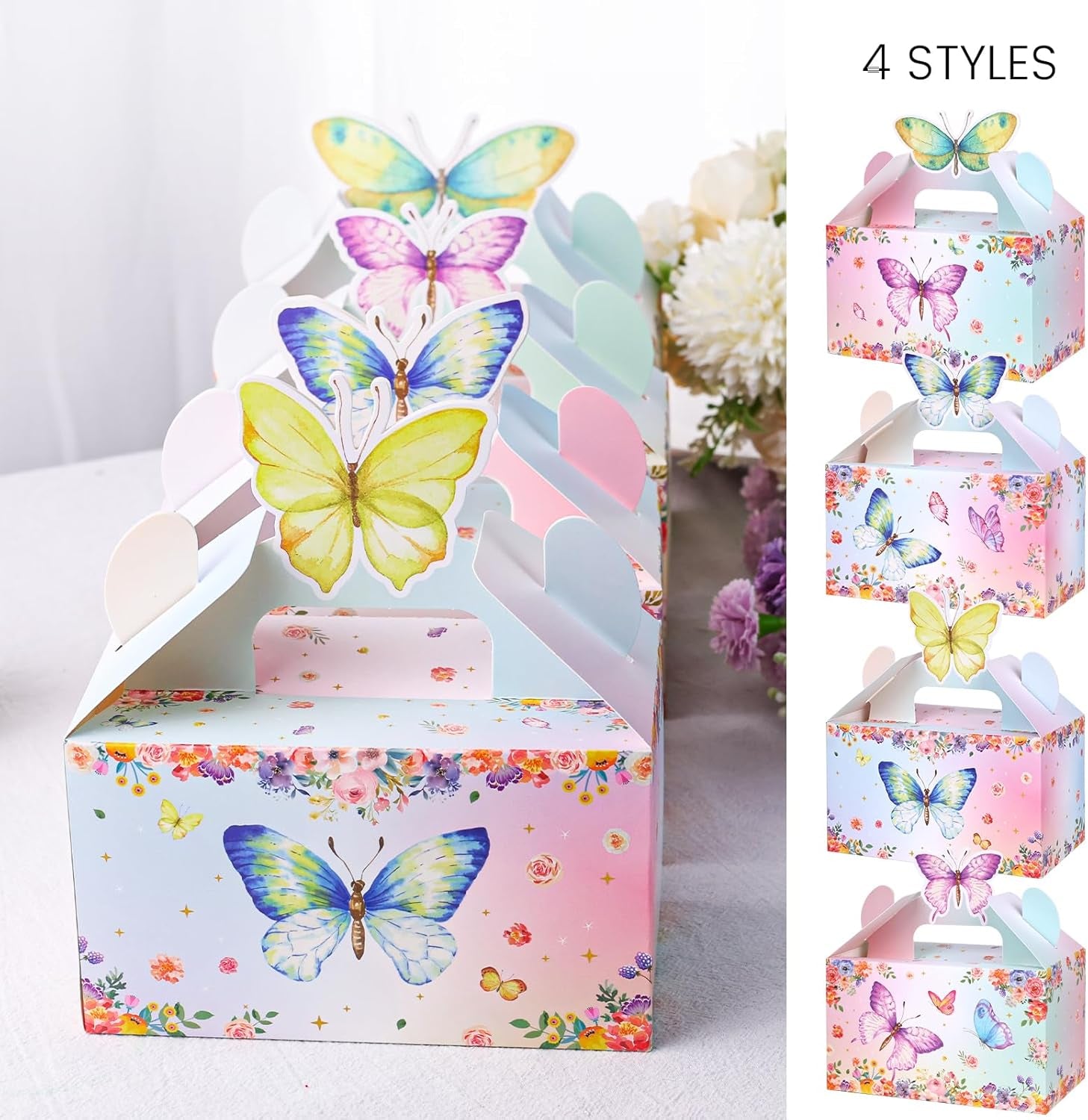 12PCS Butterfly Party Favor Boxes, Goodie Gable Treat Box Paper Candy Containers for Birthday Baby Shower Wedding Party