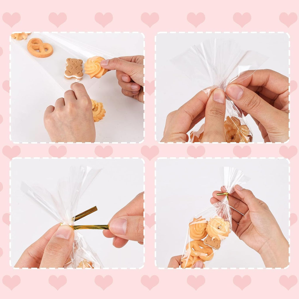 200 Pack Cone Bags, 6.3×11.8 Inch Cellophane Treat Bags with Ties for Wedding Birthday Halloween Party Favor