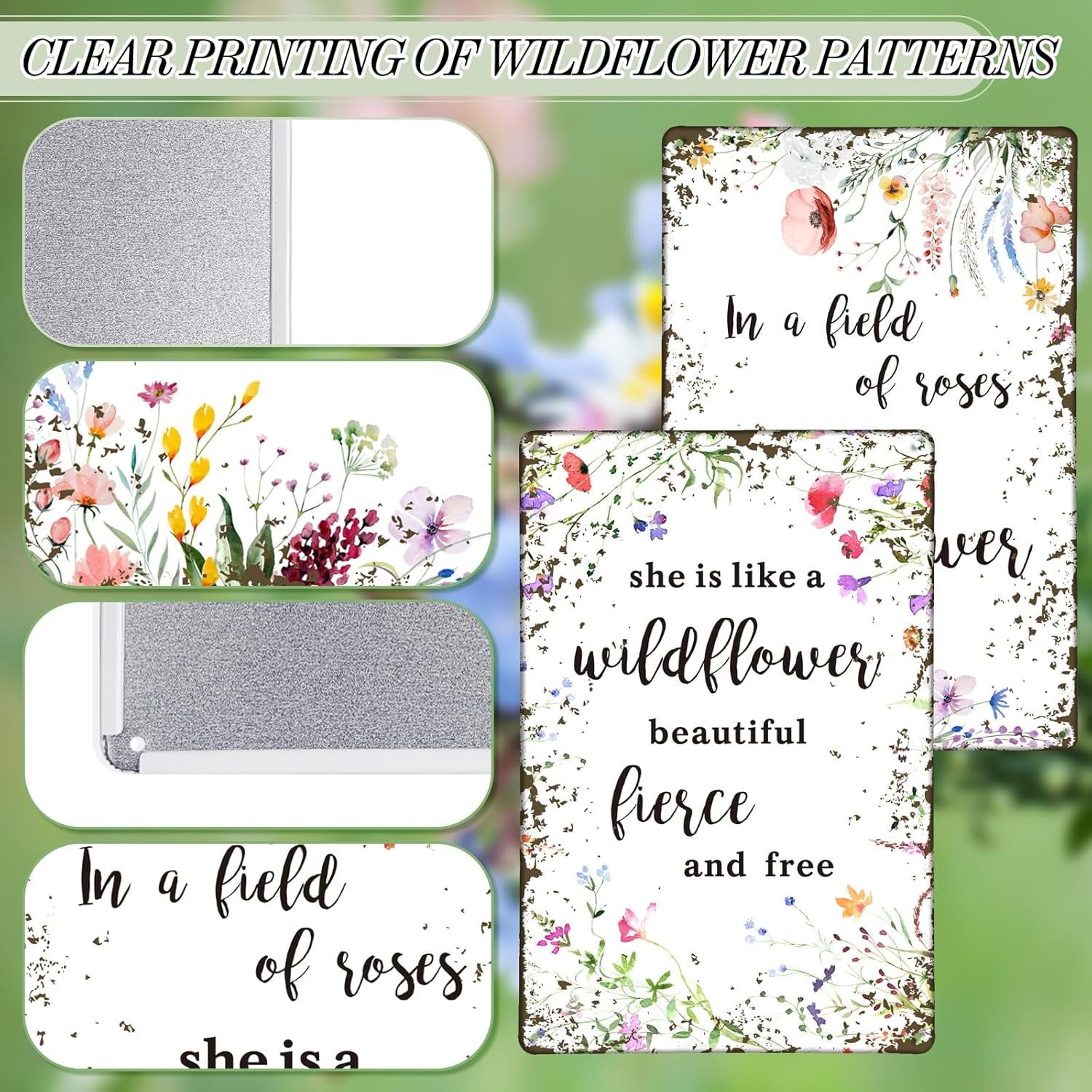 2 Pcs Vintage Wildflower Metal Tin Sign Wild Flower Baby Shower Party Decoration She Is like a Wildflower Beautiful Fierce and Free Funny Tin Sign for Birthday Baby Shower Nursery Decor