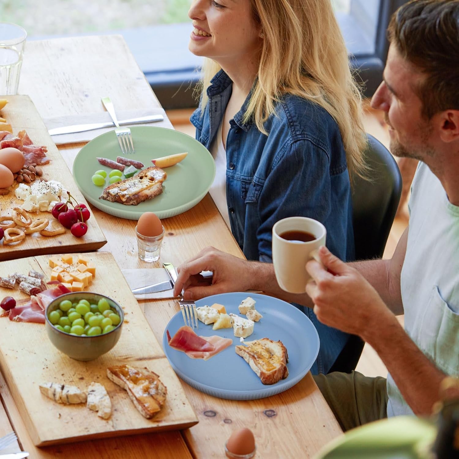 12 PCS Plastic Wheat Straw Plates, 9 Inch Unbreakable Kids Plate Deep Dinner Plates- Microwave and Dishwasher Safe Plate for RV, Traveling, Camper, Picnics, 8 Colors