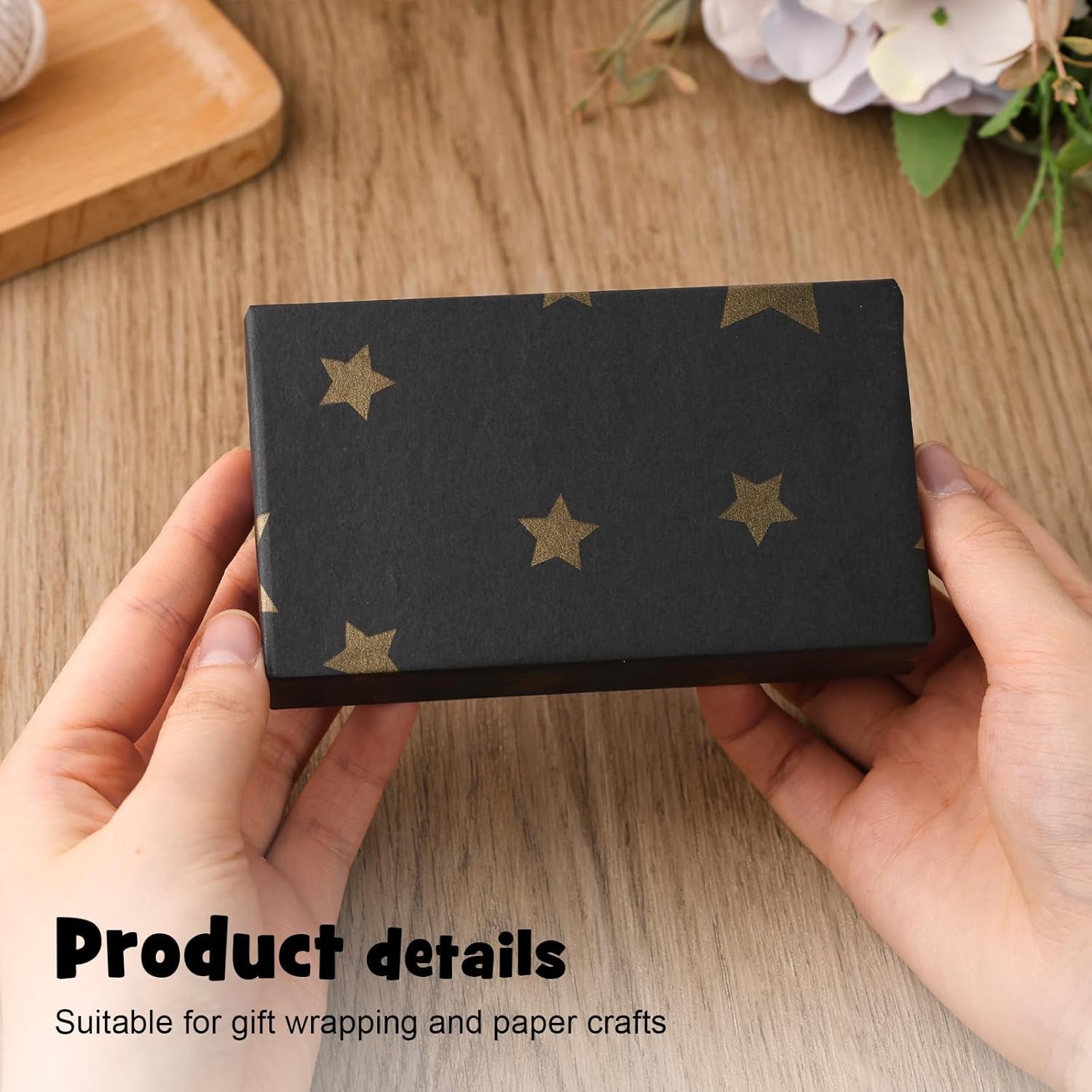 100 Sheets Tissue Paper for Gift Bags, Metallic Black Gold Pattern Wrapping Tissue Paper for Christmas Gift Wrapping Birthday Wedding 20 X 14 Inch