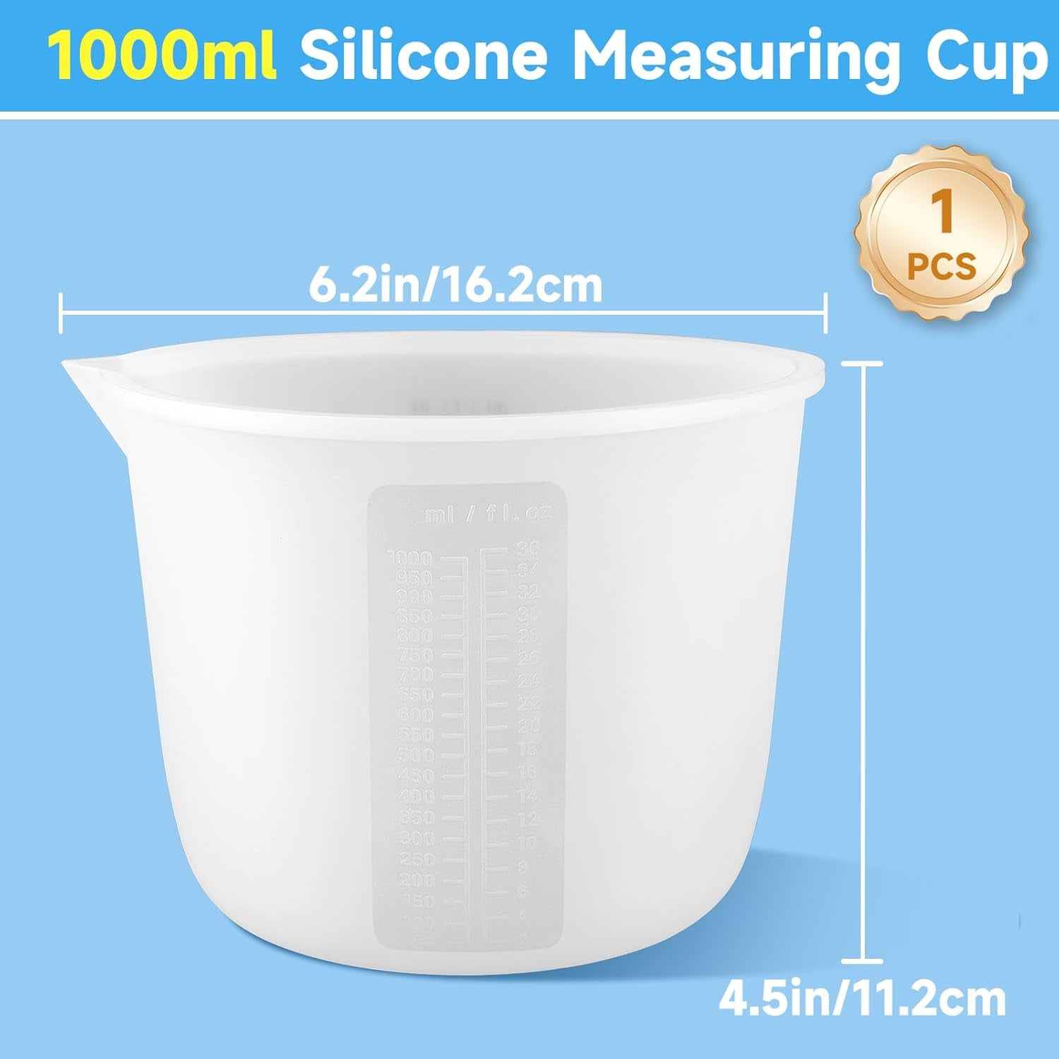 1000Ml Reusable Silicone Resin Cups, Large Silicone Mixing Bowl with Precise Scale for Epoxy, Jewelry Casting Molds, Acrylic Paint, Cup Making, Nonstick Reusable Craft Pouring Cups