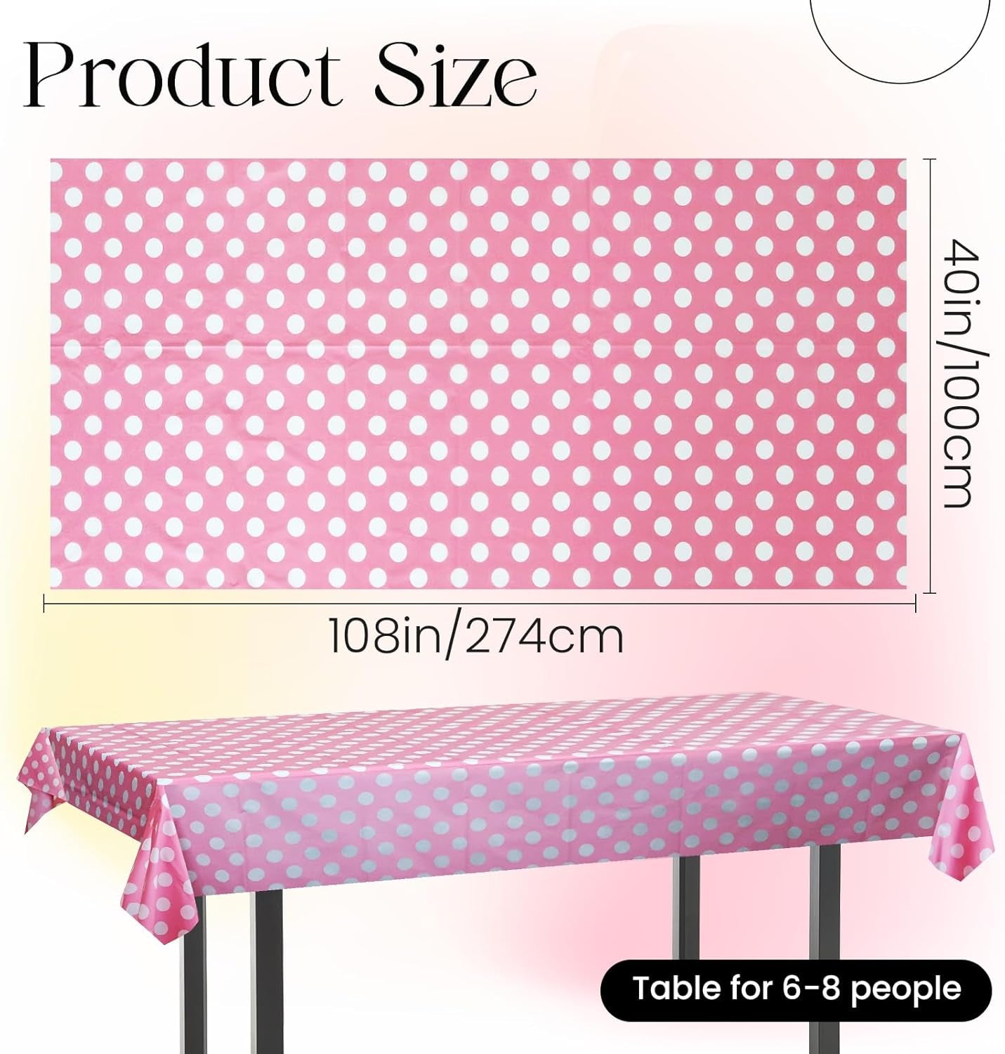 1 Piece Pink Polka Dot Rectangle Tablecloth - 54X72“ Decorative & Stain Resistant Table Cloth with Polka Dot Pattern, Table Cover for Dining Table, Buffet, Wedding, Camping, Party & Wedding