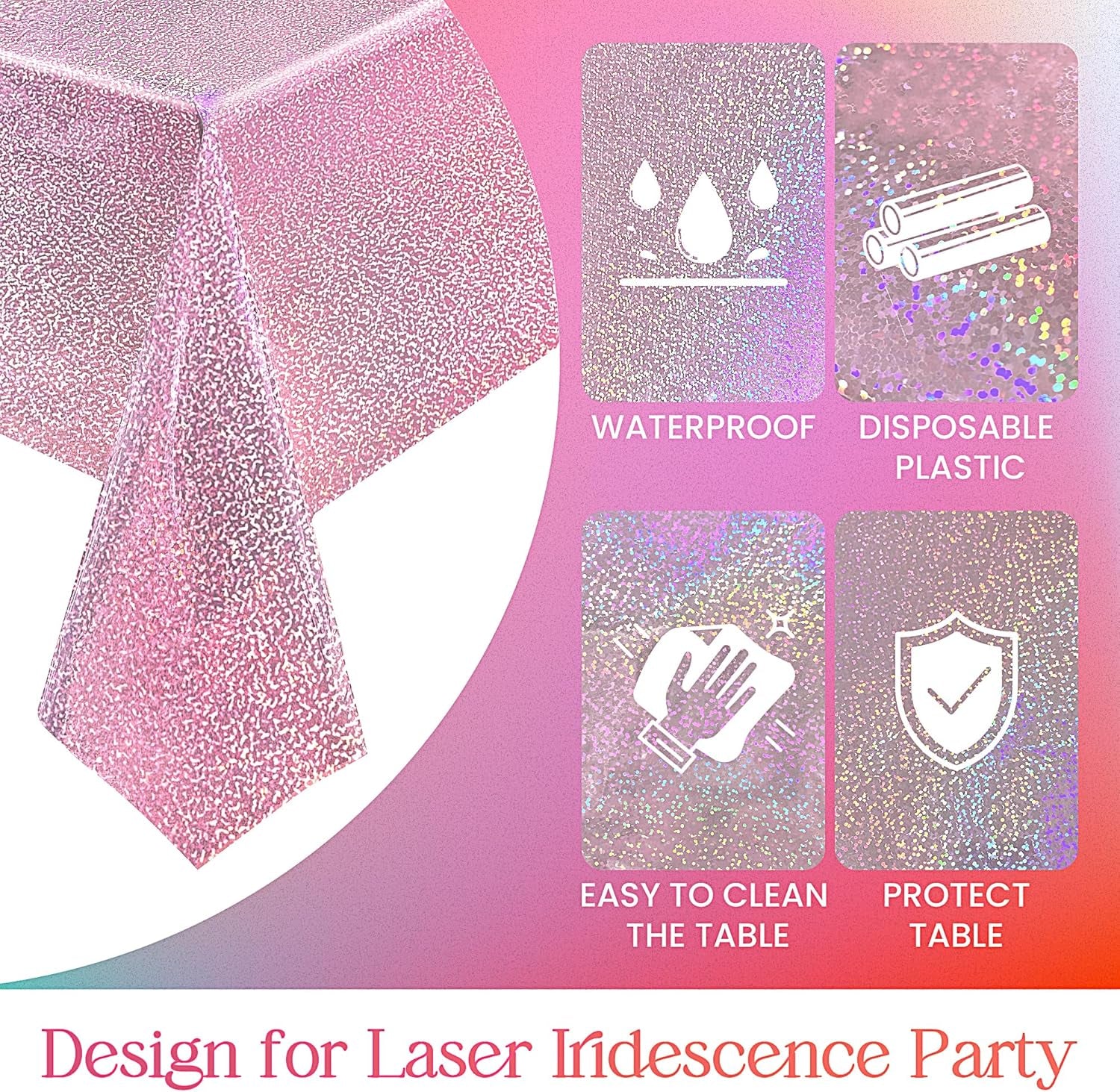 1 Piece Pale Pink Holographic Laser Tablecloths Light Pink Shiny Table Covers 40" X 108" Disposable Rectangle Table Cloths for Girl Birthday Party Wedding Anniversary Bachelorette Baby Shower Décor