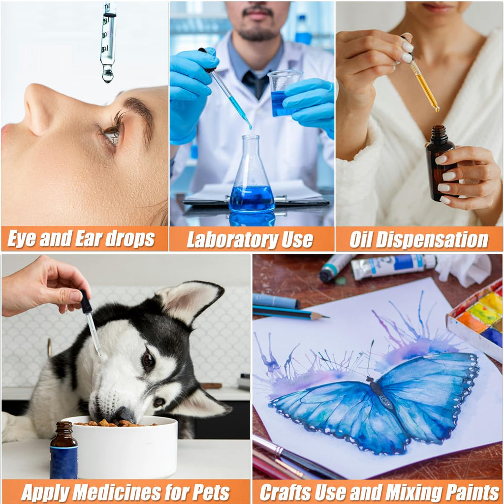 20Pcs Eye Droppers with Storage Case, Glass Pipette Dropper with Cleaning Brush for Essential Oil, Medicine, Crafts, Accurately 1Ml Pipette for Mixing Paints, Lab Use, Animal Feeding, Ear&Eye Drops