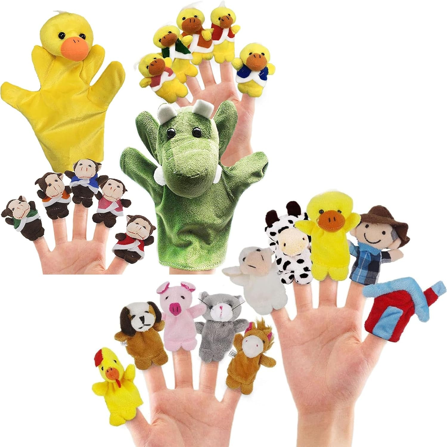 10Pcs Story Time Finger Puppets and 12Pcs Plush Monkeys Ducks Finger Puppets Set