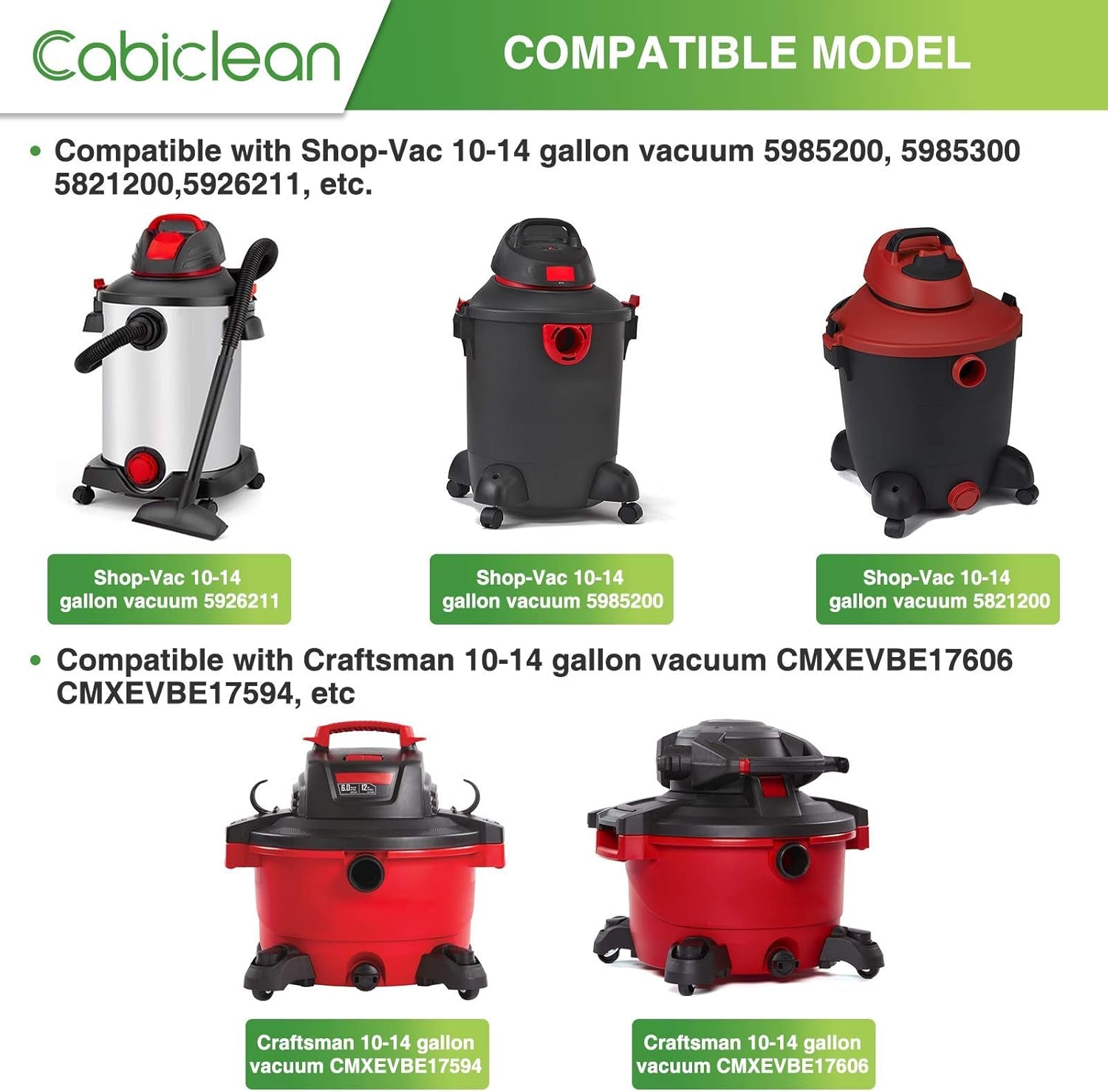 10 Pack 10-14 Gallon Vacuum Bags for Shop Vac Bags, Disposable Wet Dry Vaccum Collection Bags Replace Part Type I #90672 9067200, Type F #90662 9066200 9066233, Vf2005（White）