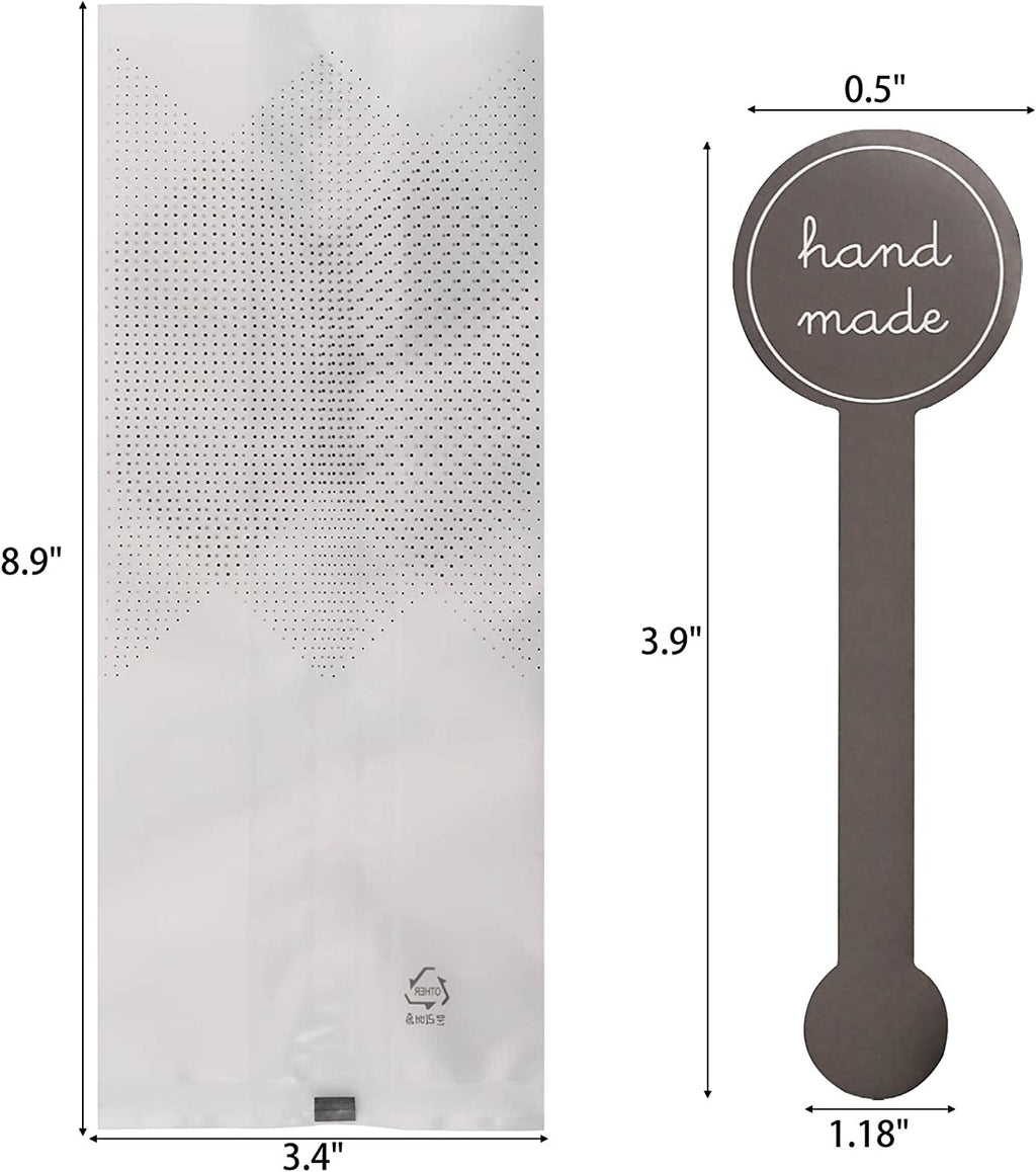 (400Pcs) 200 Pack Translucent Cellophane Bags for Bakery Party Supplies (9X3.4 Inch) - Clear Plastic Cookie Candy Wrapping Bags with 200 Handmade Stickers, Ideal for Chocolate Cake Snack Packaging