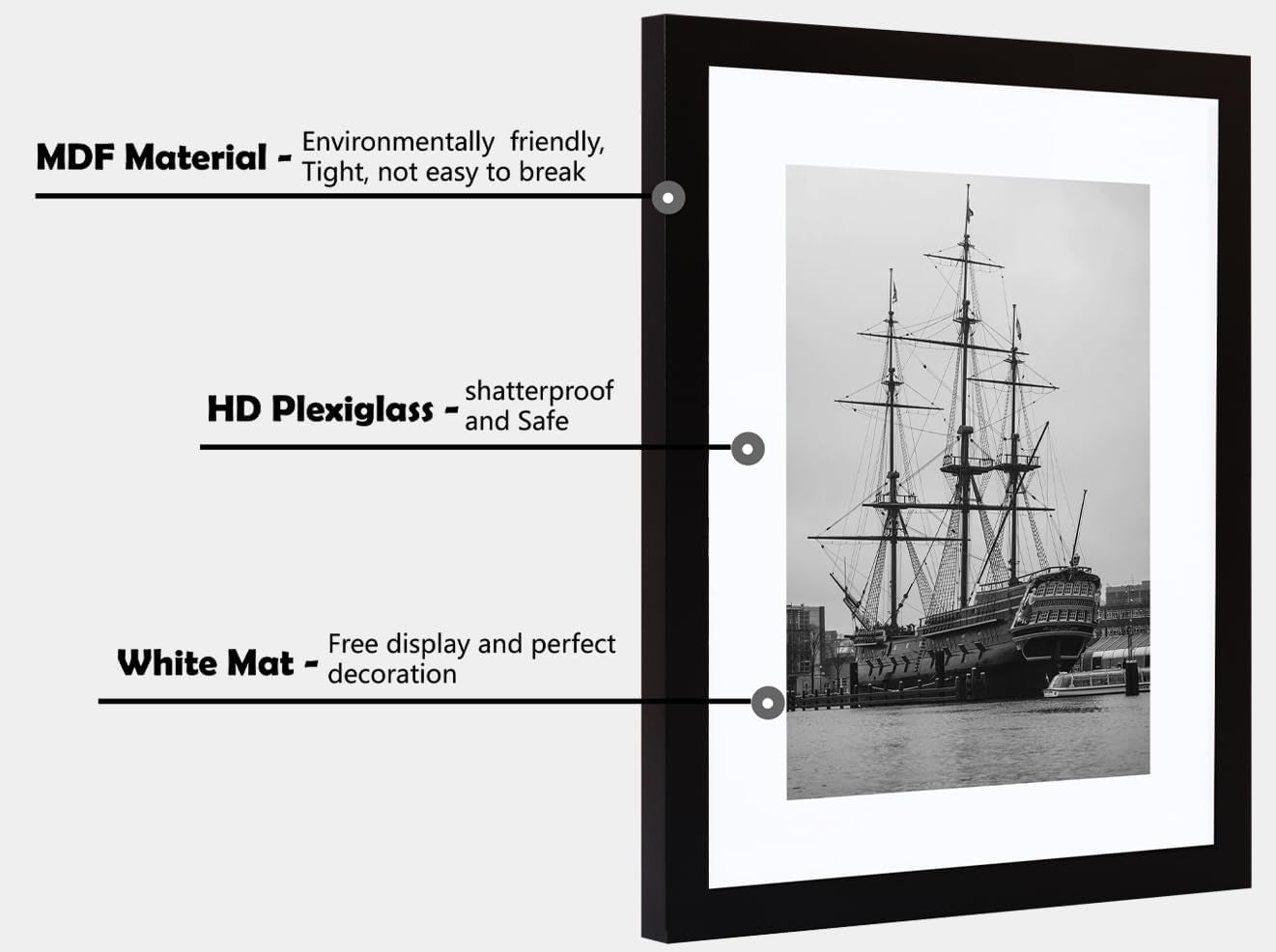 10X14 Picture Frame, Display Pictures 8 X 12 with Mat or 10 X 14 without Mat for Wall Mounting Display, Photo Frames, Black.