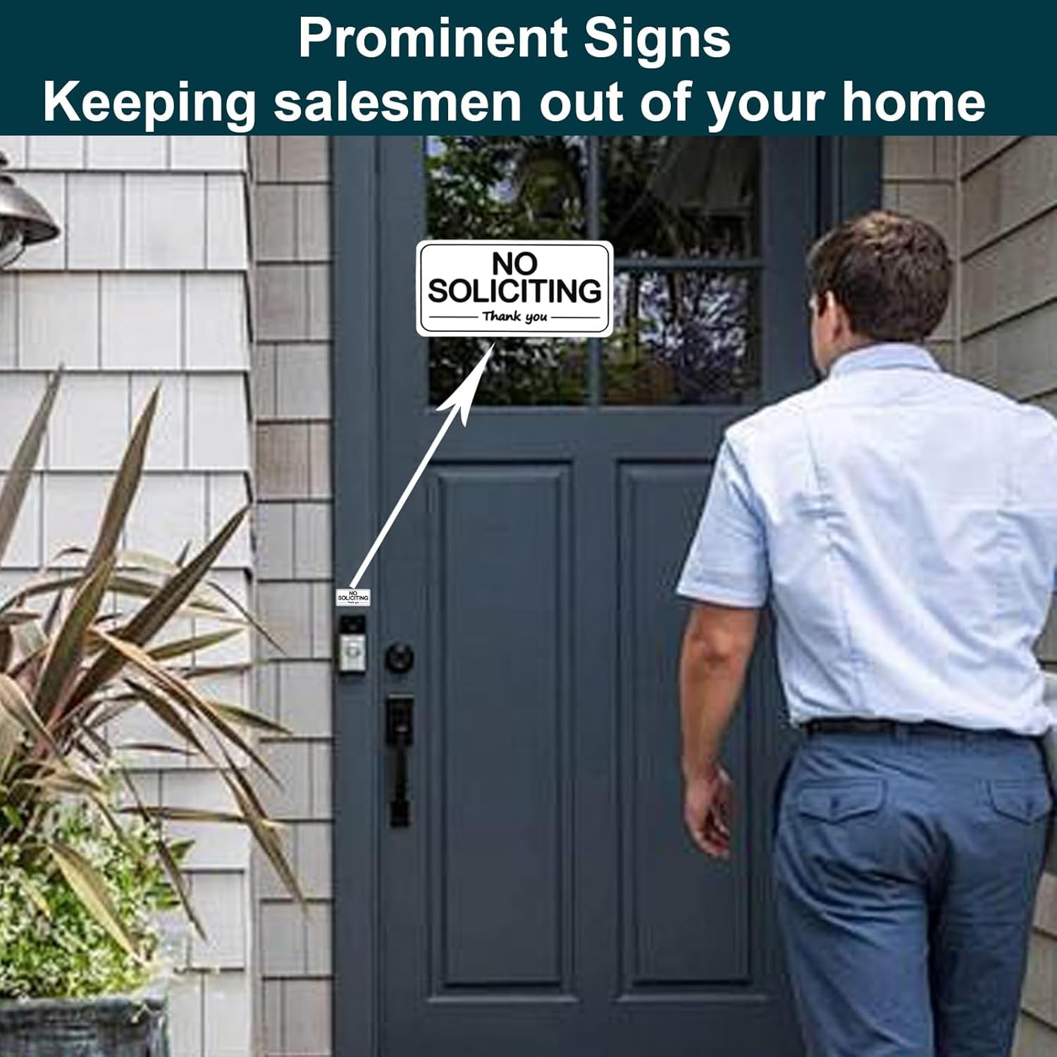 20 Pcs Small No Soliciting Sign for House, 1X0.5 Inches Compatible with Most Doorbells,Weatherproof and Sturdy - No Solicitation Sticker for Front Door, Wall, Window (10 Black and 10 White)