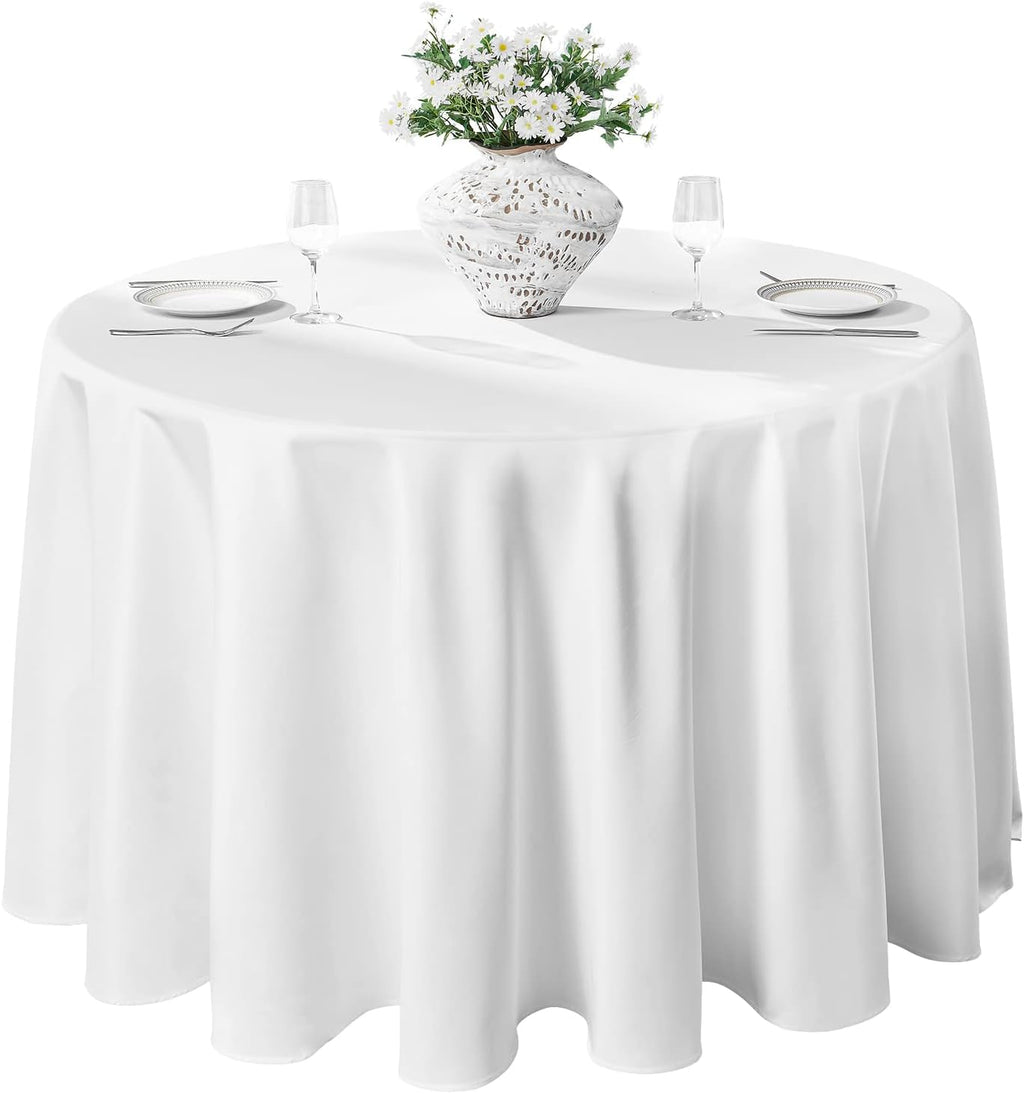 1 Pack 120Inch round Tablecloth Polyester Table Cloth, Stain Resistant and Wrinkle Polyester Dining Table Cover for Kitchen Dinning Party Wedding Rectangular Tabletop Buffet Decoration(White)