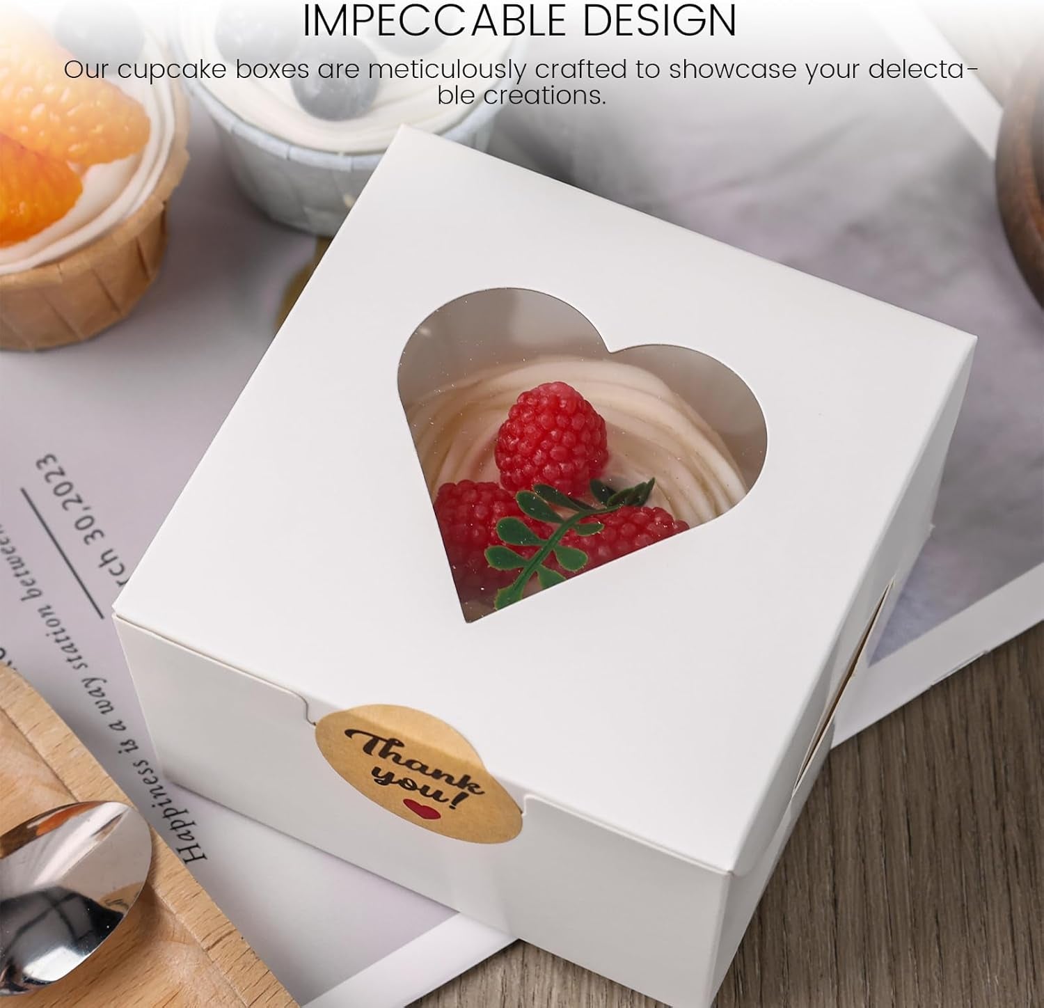 20PCS Cookie Boxes,4X4X2.5Inches Mini Bakery Boxes with Window for Individual Cupcake Pastry Candy Strawberry, Party Supplies