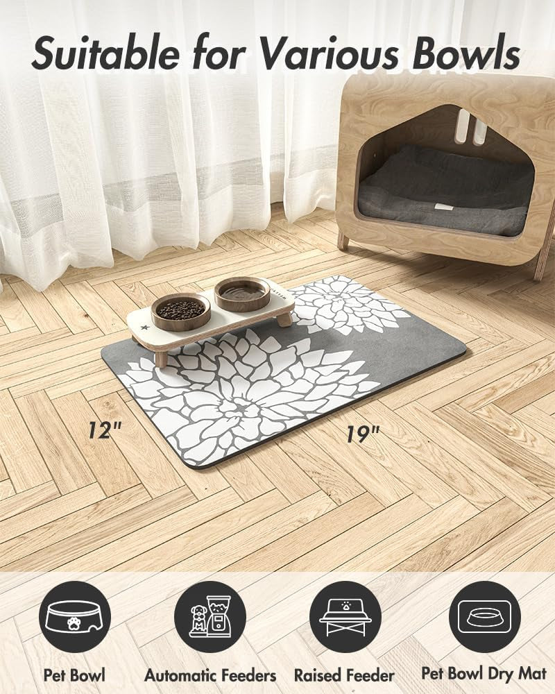 -Pet Feeding Mat-Absorbent Floral Cat&Dog Food Mat-Dog Mat for Food and Water Bowl-No Watermark Quick Dry Dog Water Dispenser Mat Pet Placemat-Pet Supplies & Accessories1219 Grey