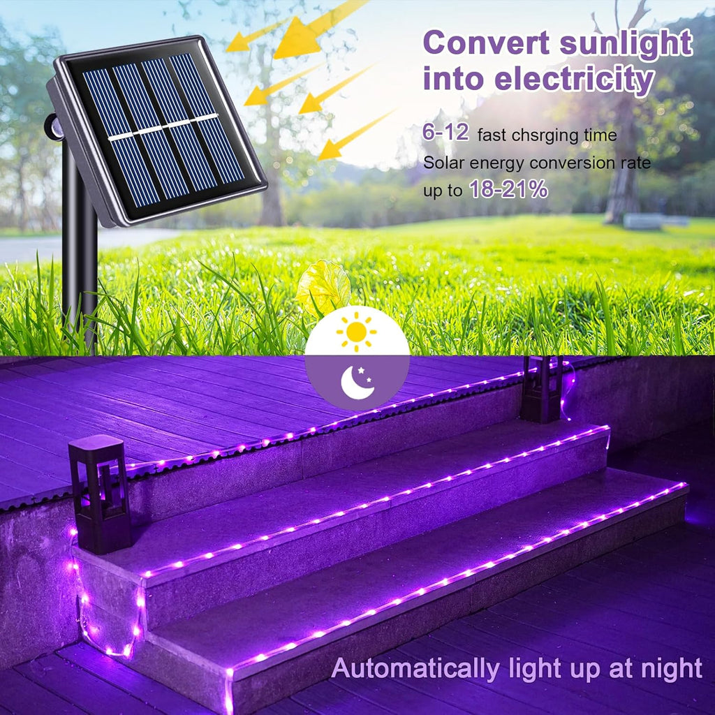 200 LED Purple Solar Christmas Lights, 66 Ft Rope Lights Outdoor Waterproof, PVC Tube Purple Christmas String Lights for Party Tree Fence Christmas