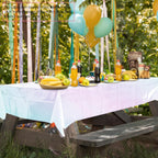 2 Pieces Iridescence White Tablecloth, 40 X 108“ Disposable Shiny Laser Table Cloth, Glitter Plastic Tablecloths, Holographic Iridescent Table Cover for Party Decoration, Wedding and Banquet