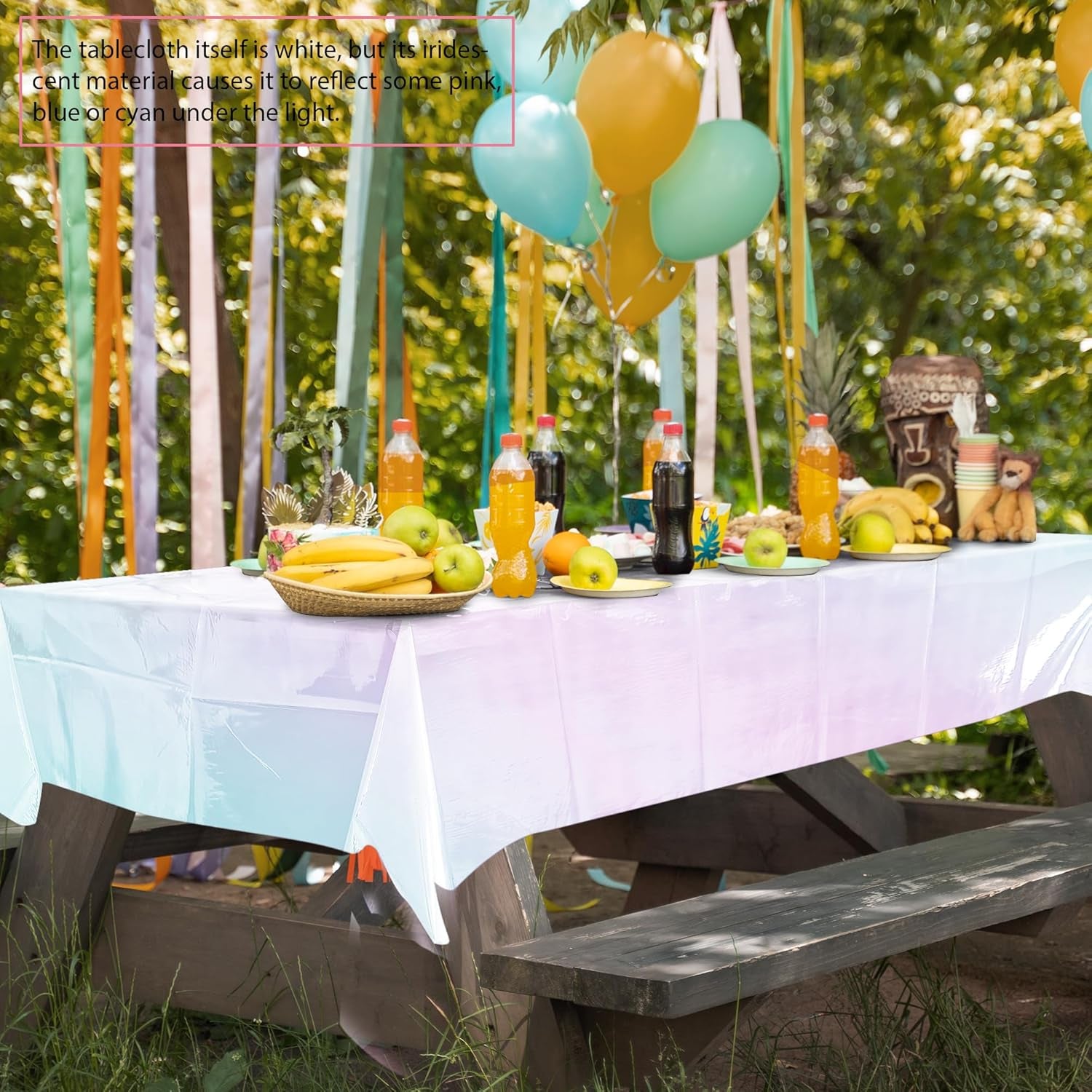 2 Pieces Iridescence White Tablecloth, 40 X 108“ Disposable Shiny Laser Table Cloth, Glitter Plastic Tablecloths, Holographic Iridescent Table Cover for Party Decoration, Wedding and Banquet