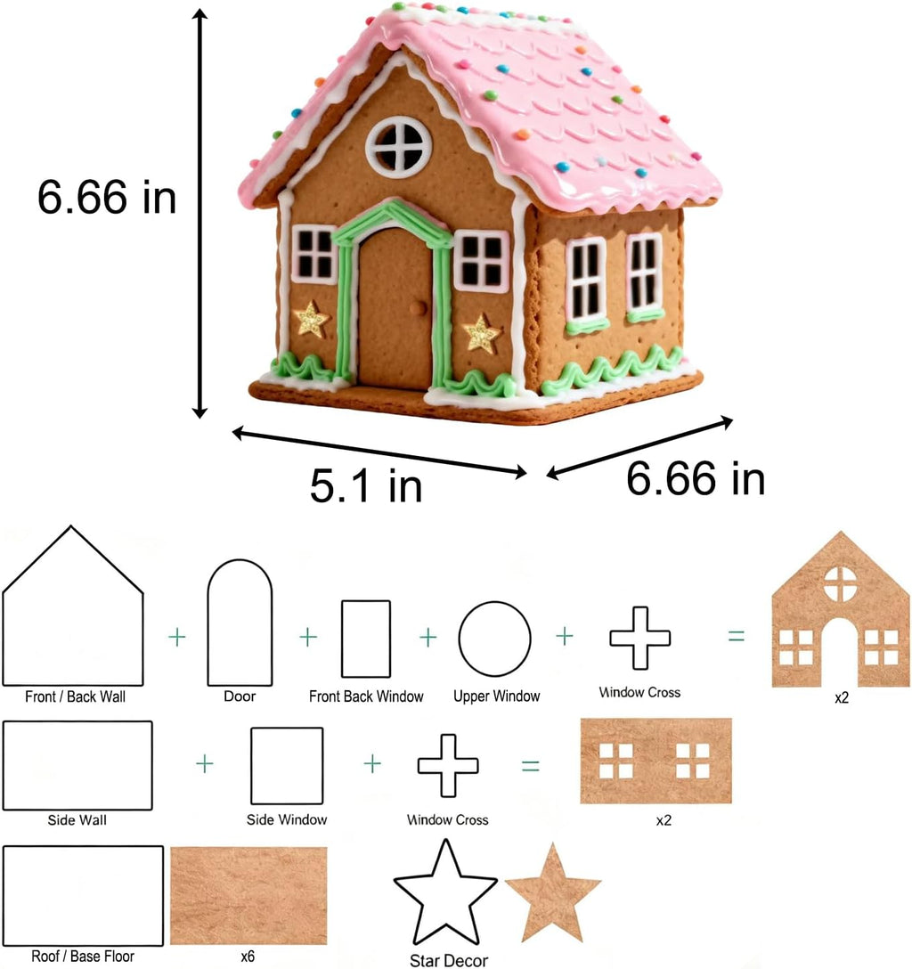 10Pcs Gingerbread House Cookie Cutters Set for Christmas Winter Holiday Baking and Decoration, Stainless Steel 3D Gingerbread House Kit for Kids Adults, Gift Package