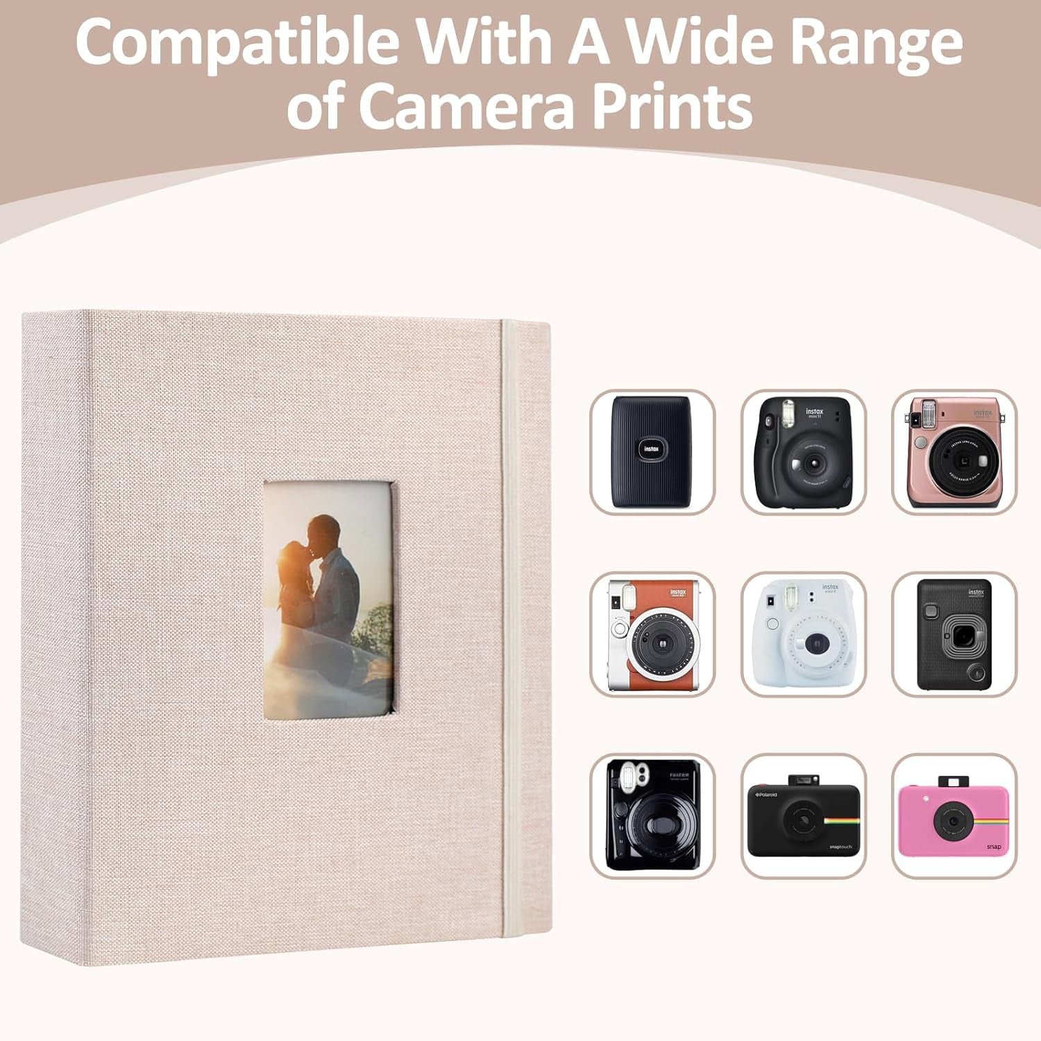 2PCS Polaroid Photo Album, 2X3 Inch Pockets Mini Photo Album for 104 Pockets Hold 208 Pictures, Linen Hardcover Polaroid Album Book for Photos Family Anniversaries Baby Vacations (Off-White)