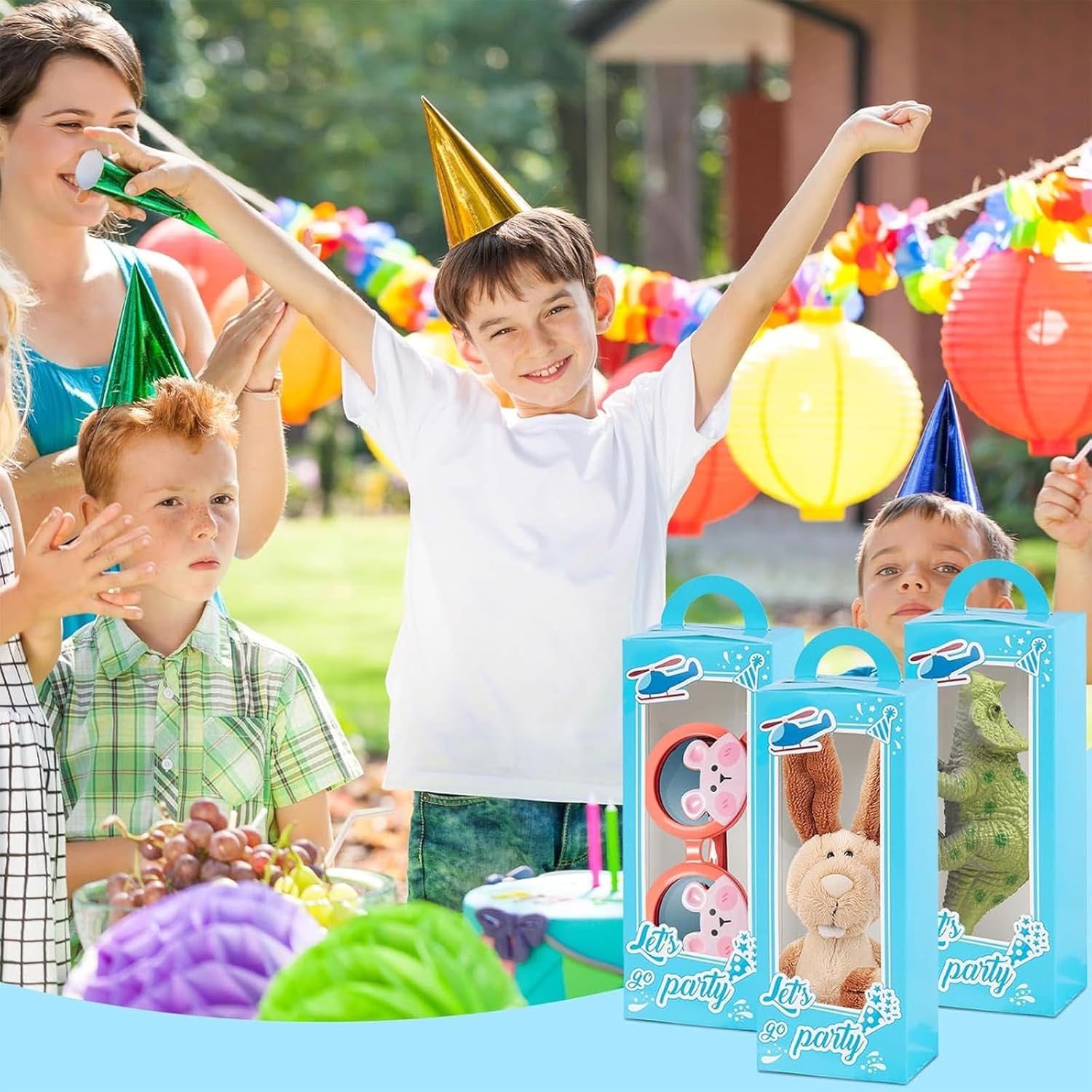 12PCS Party Favor Boxes,3" X 2" X 9" Blue Doll Gift Boxes with Window Handle for Boys Birthday Bridal Shower Party