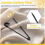 20 Pcs 5 Inch Safety Pins Heavy Duty, Black Jumbo Safety Pins Bulk, Extra Large, Oversized for Thick Fabric, Clothes, Sewing, Bags, Diaper, Blankets, Decorations